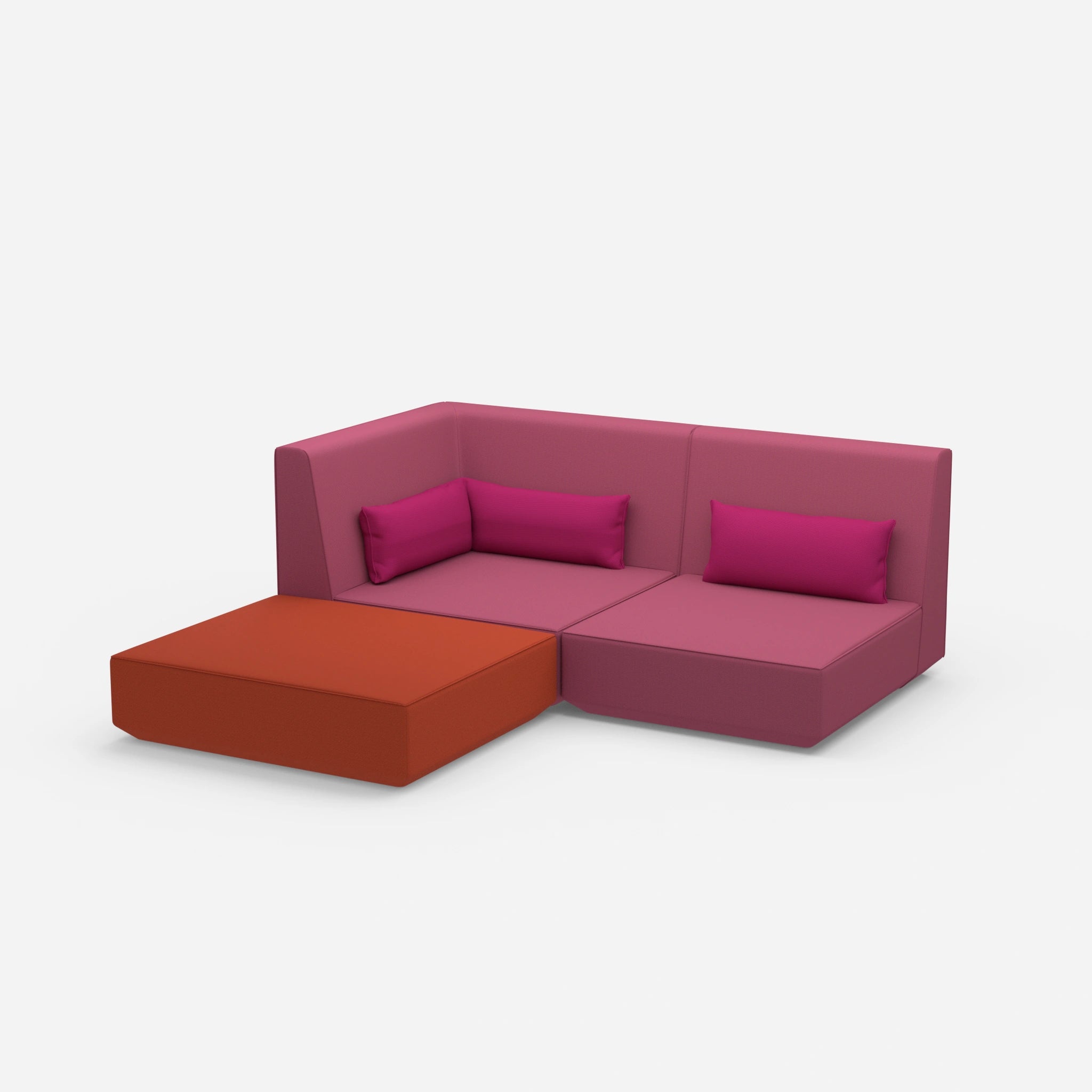 Ecksofa mit tiefer Sitzfläche und hoher Rückenlehne von der Seite