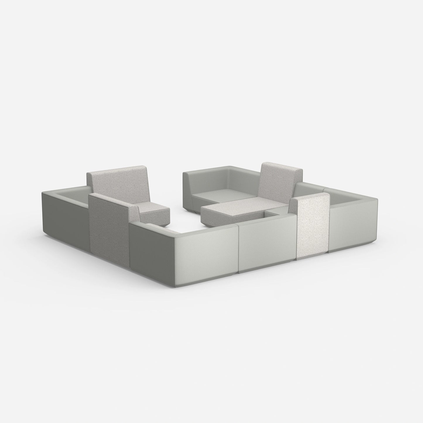 cosy sofa island in shades of grey from behind