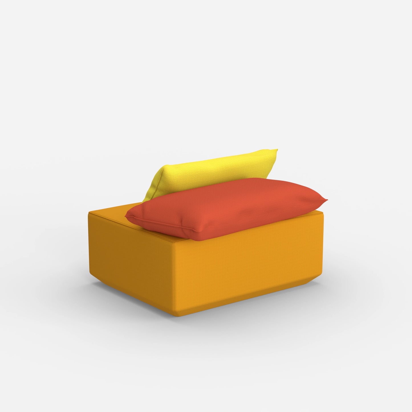 Modern yellow pouf from behind