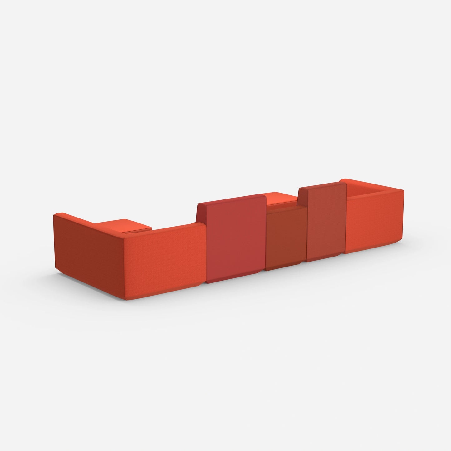 Sofa lounge in various shades of red from behind