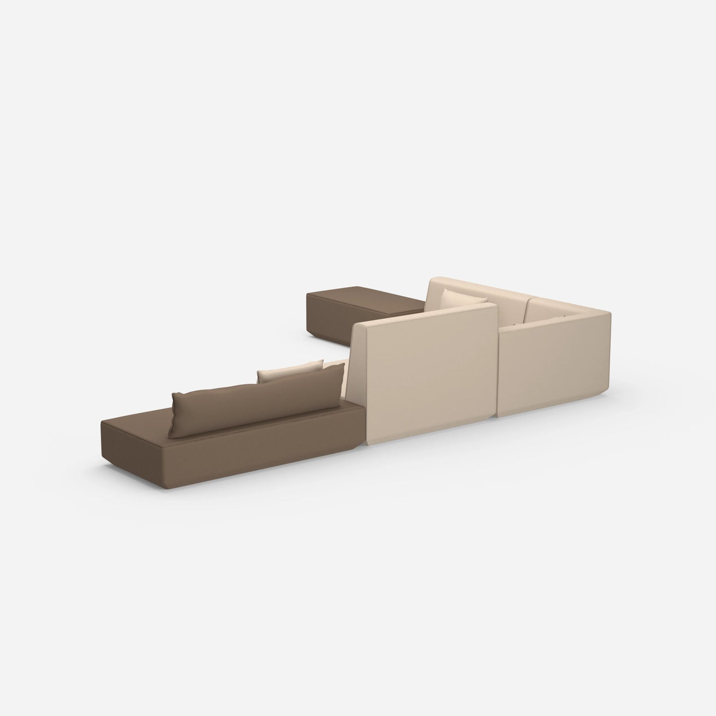 Beige Canapé panoramique en L vu de derrière