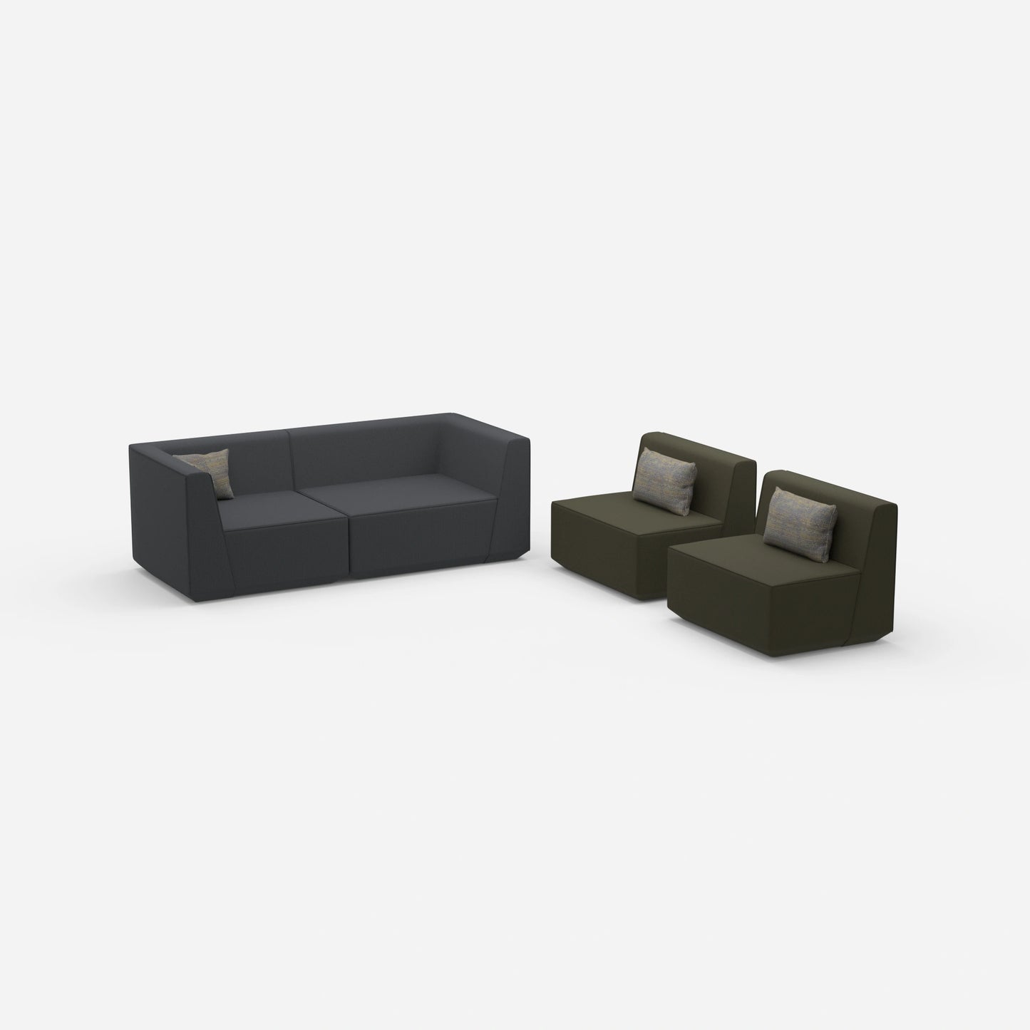 3 Sitzer Sofa mit 2 Sesseln von der Seite