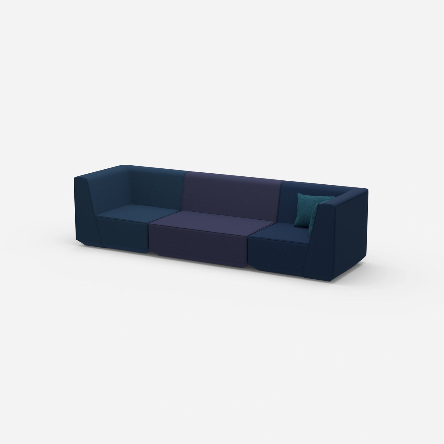 3er Sofa blau von der Seite