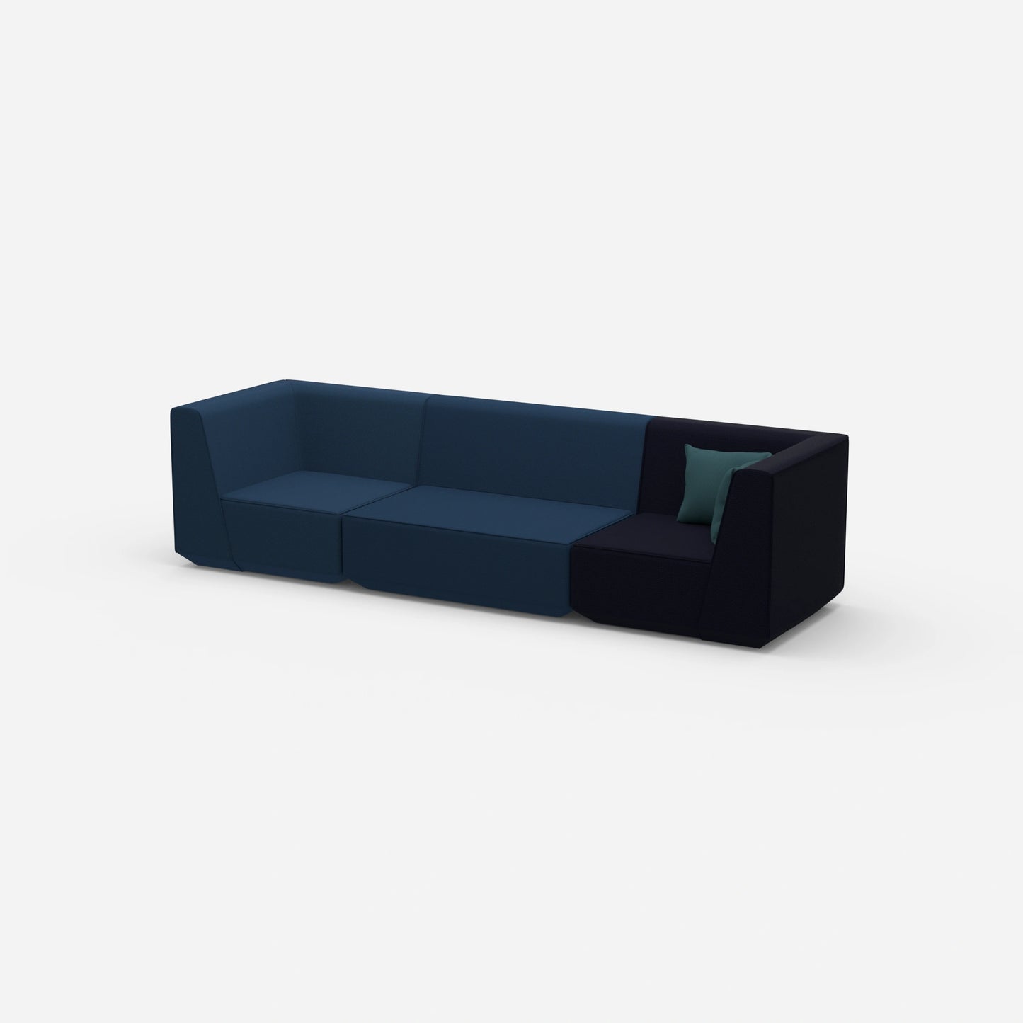 3er Sofa blau von der Seite