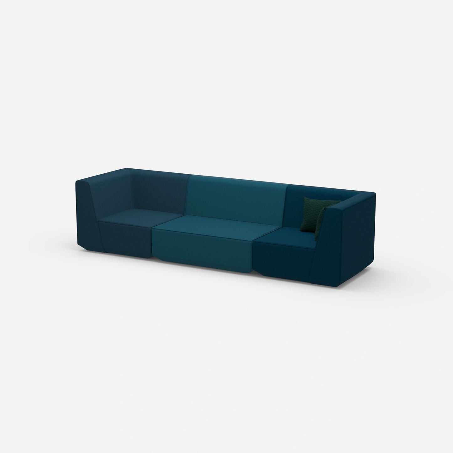 3er Sofa blau von der Seite