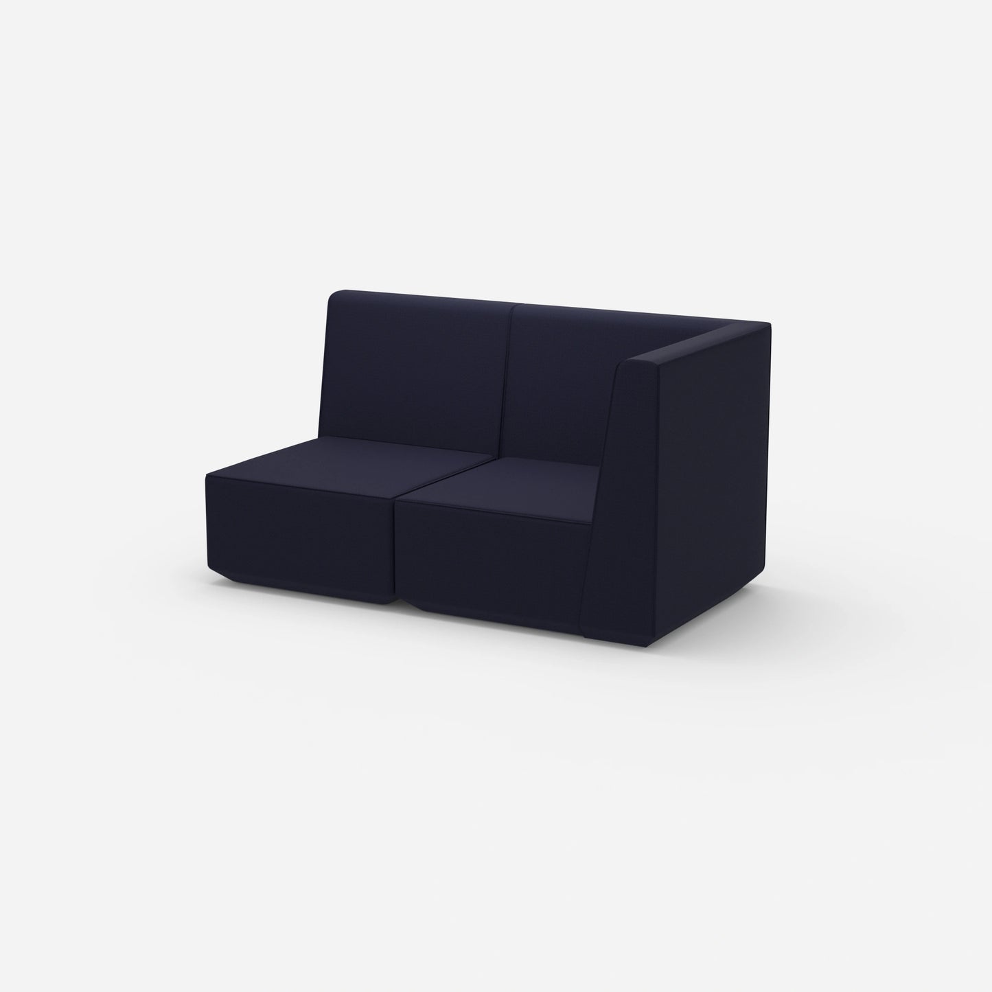 Blaues Modulsofa mit hoher Rückenlehne von der Seite