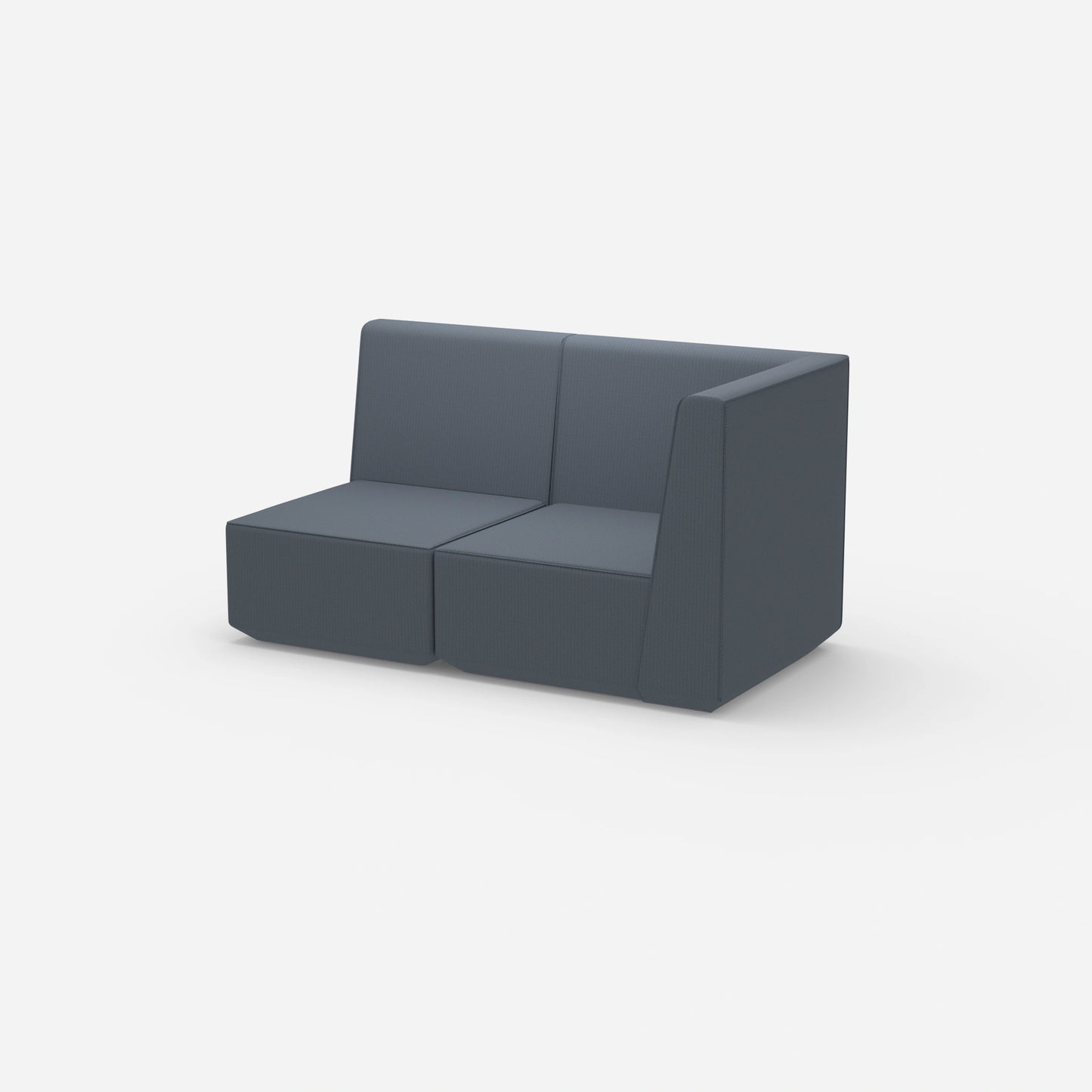 Blaues Modulsofa mit hoher Rückenlehne von der Seite