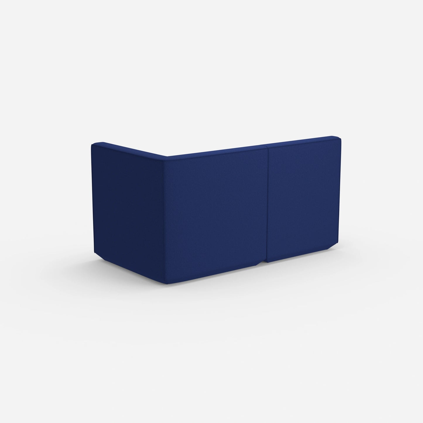 Blaues Modulsofa mit hoher Rückenlehne von hinten