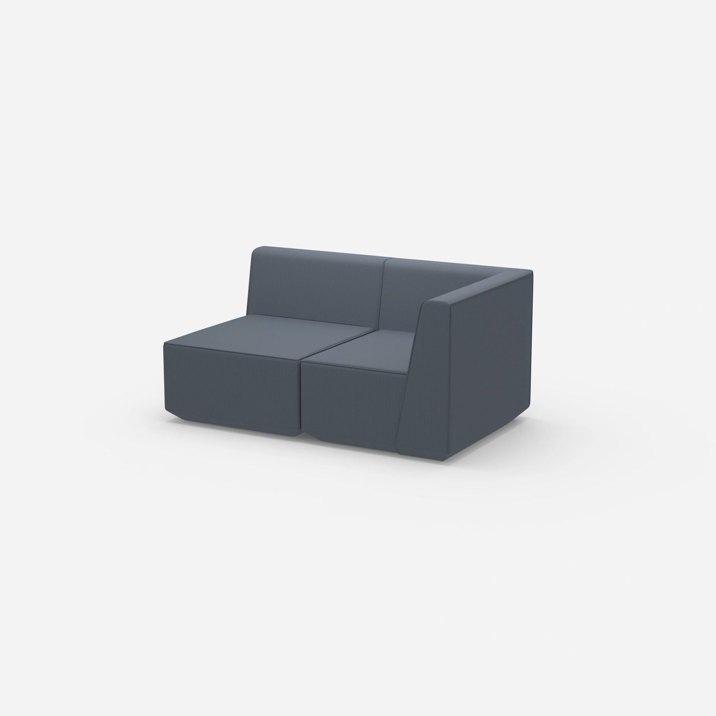 Blaues Zweisitzer Sofa von der Seite