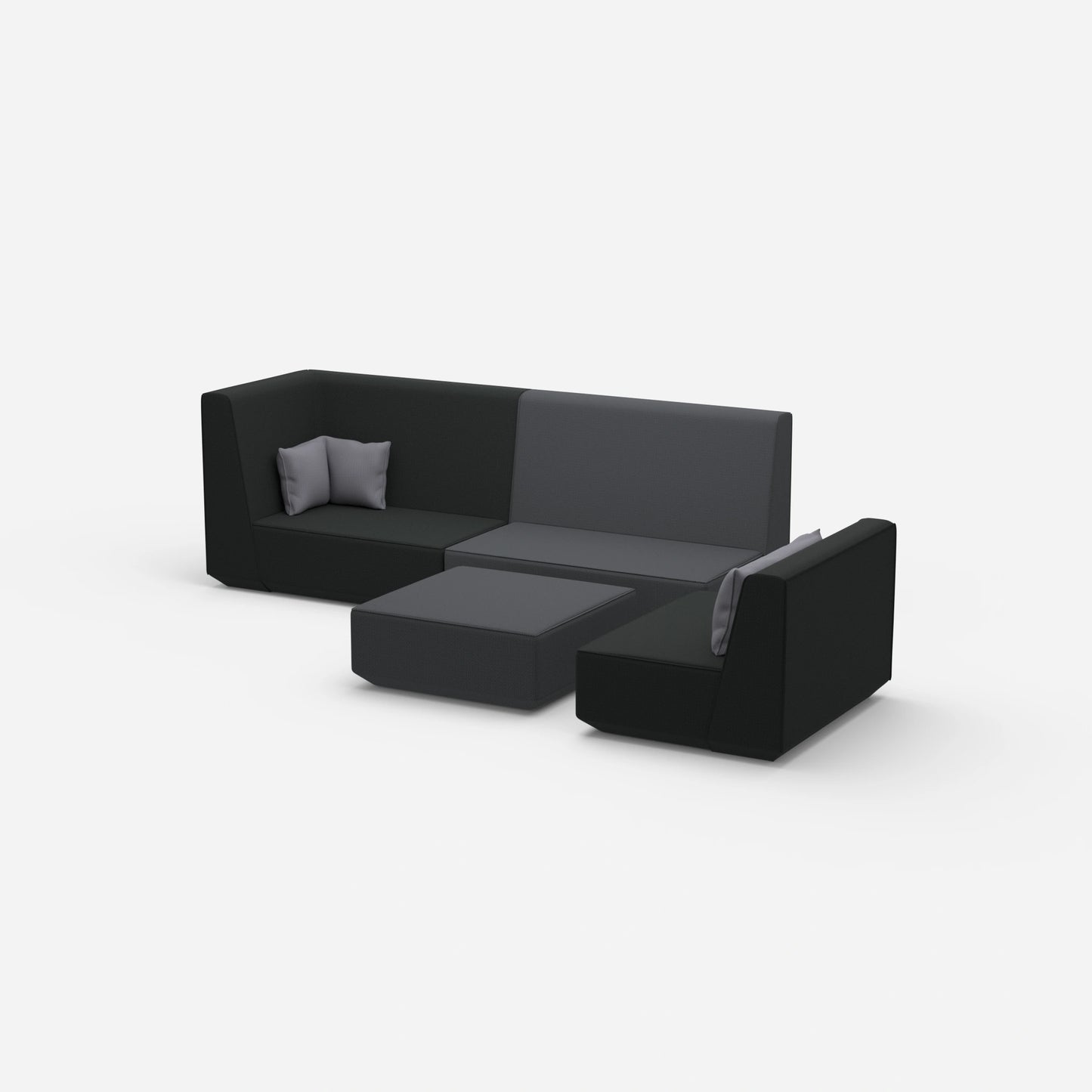 Dreisitzer Sofa mit Sessel und hoher Rückenlehne von der Seite