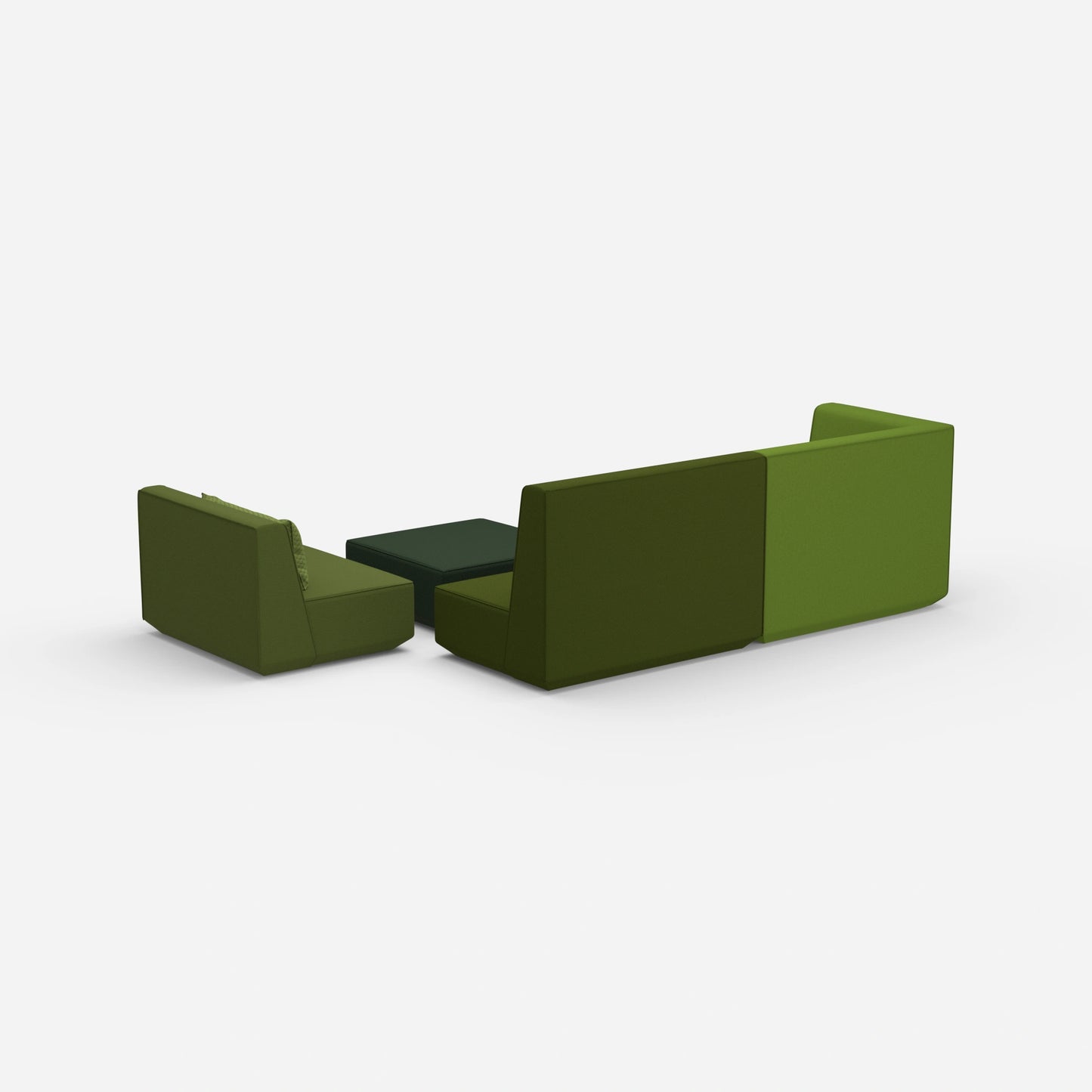 Dreisitzer Sofa mit Sessel und hoher Rückenlehne von hinten