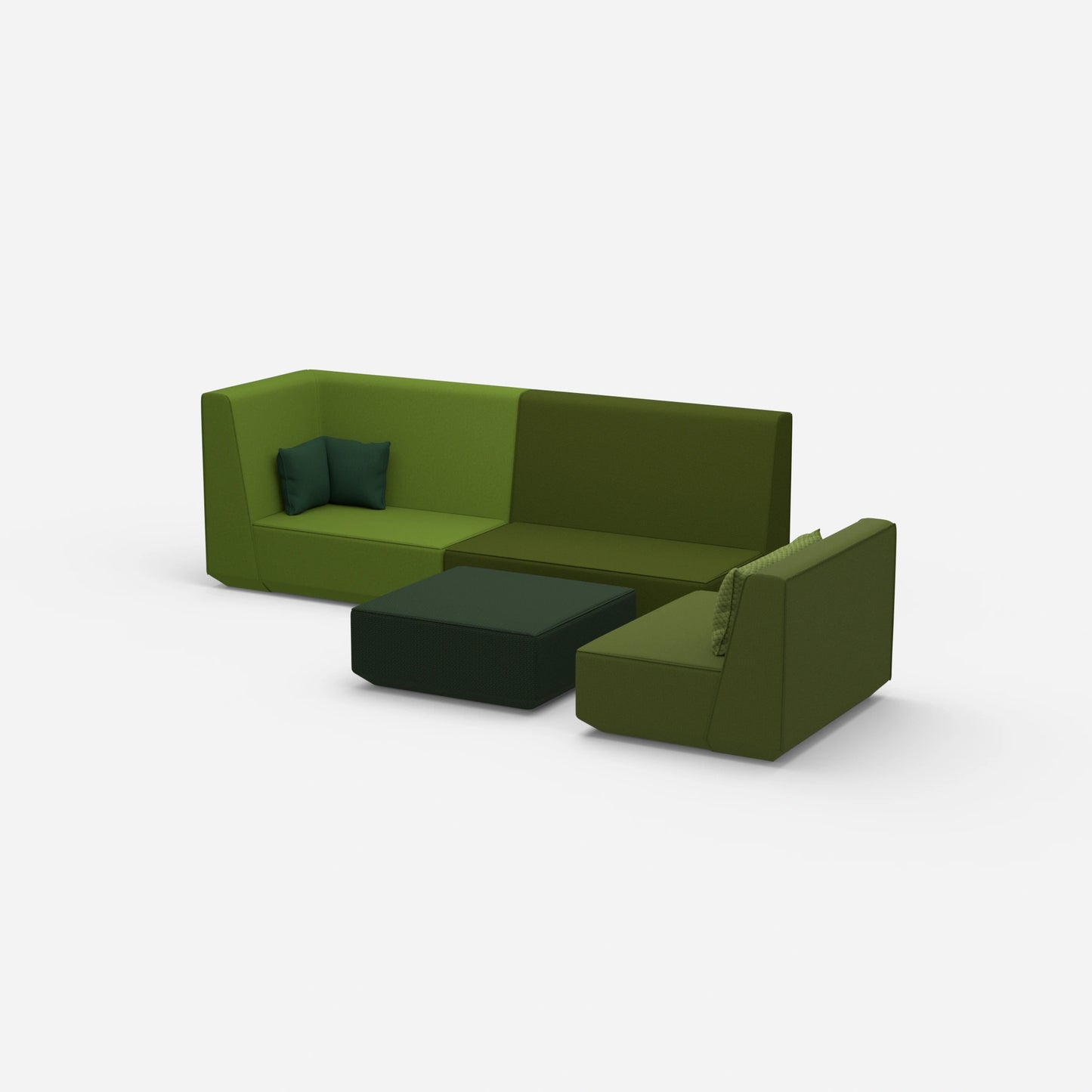 Dreisitzer Sofa mit Sessel und hoher Rückenlehne von der Seite