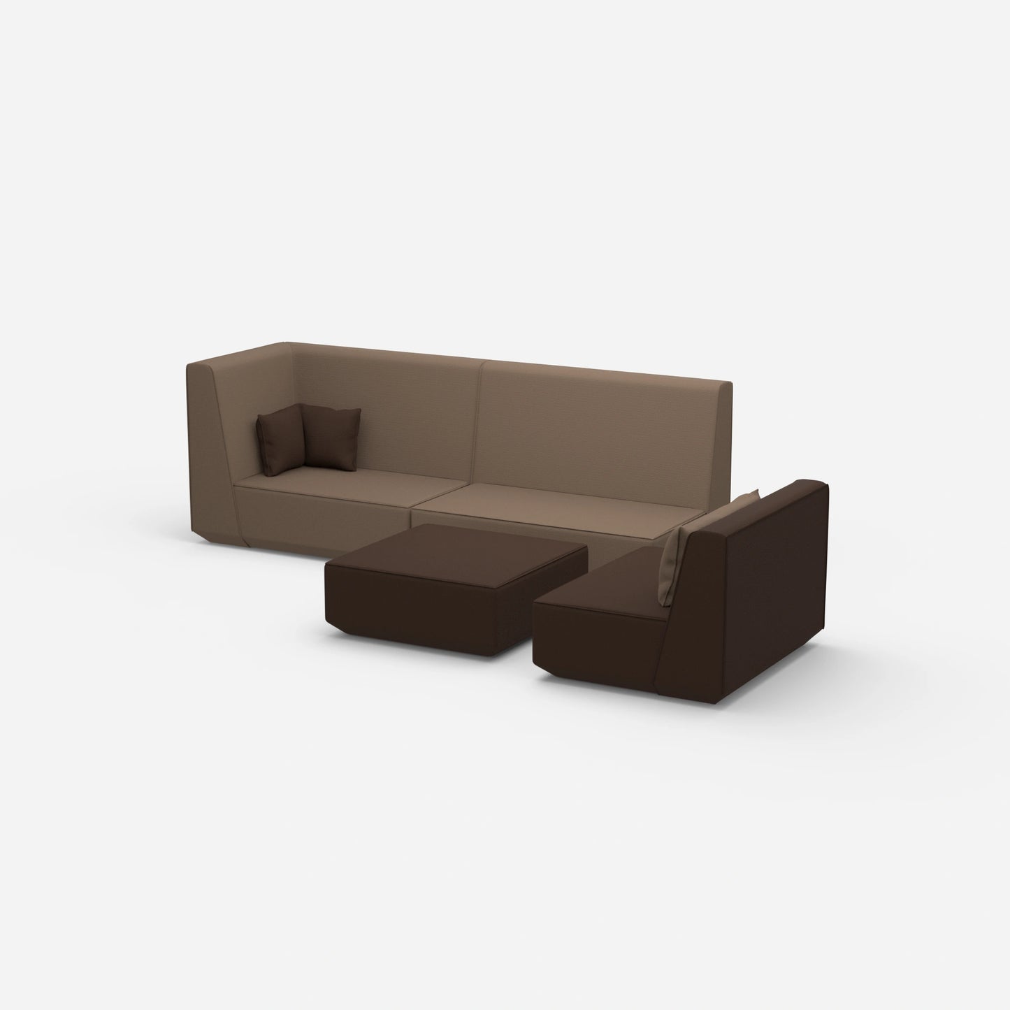 Dreisitzer Sofa mit Sessel und hoher Rückenlehne von der Seite