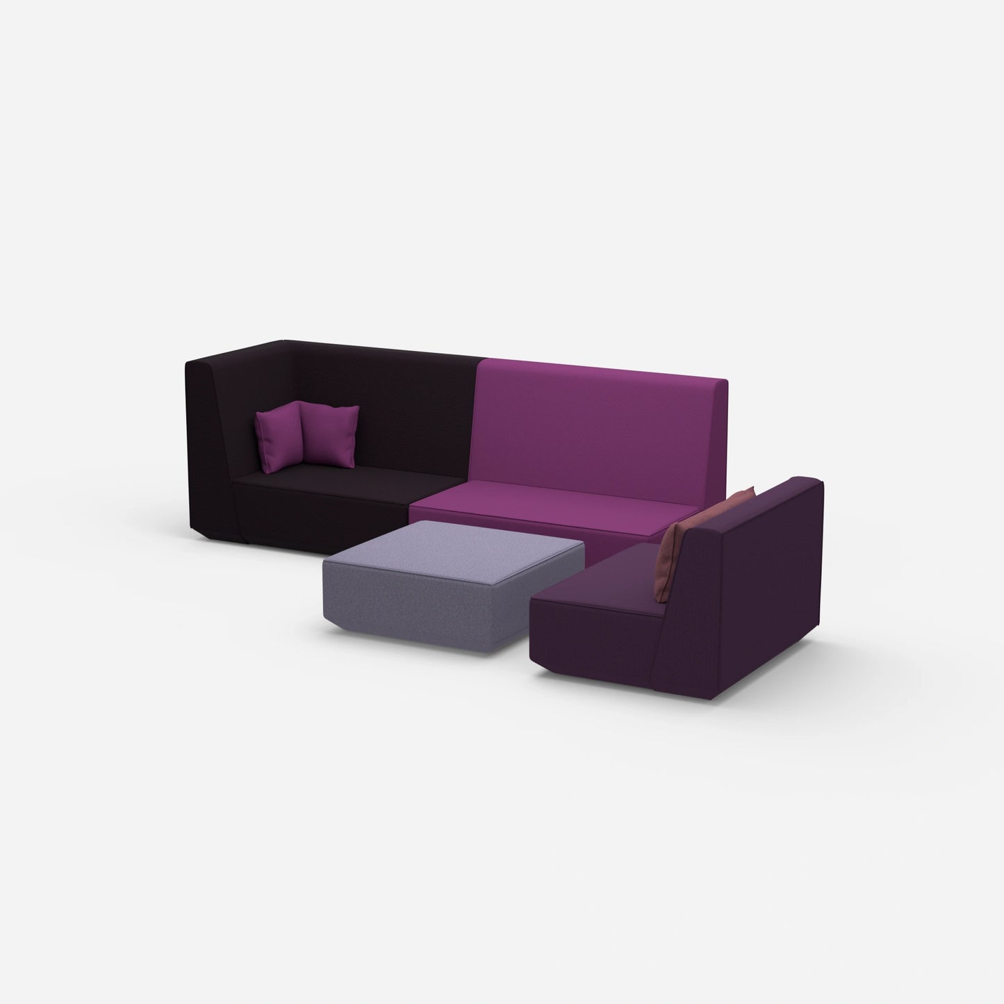 Dreisitzer Sofa mit Sessel und hoher Rückenlehne von der Seite