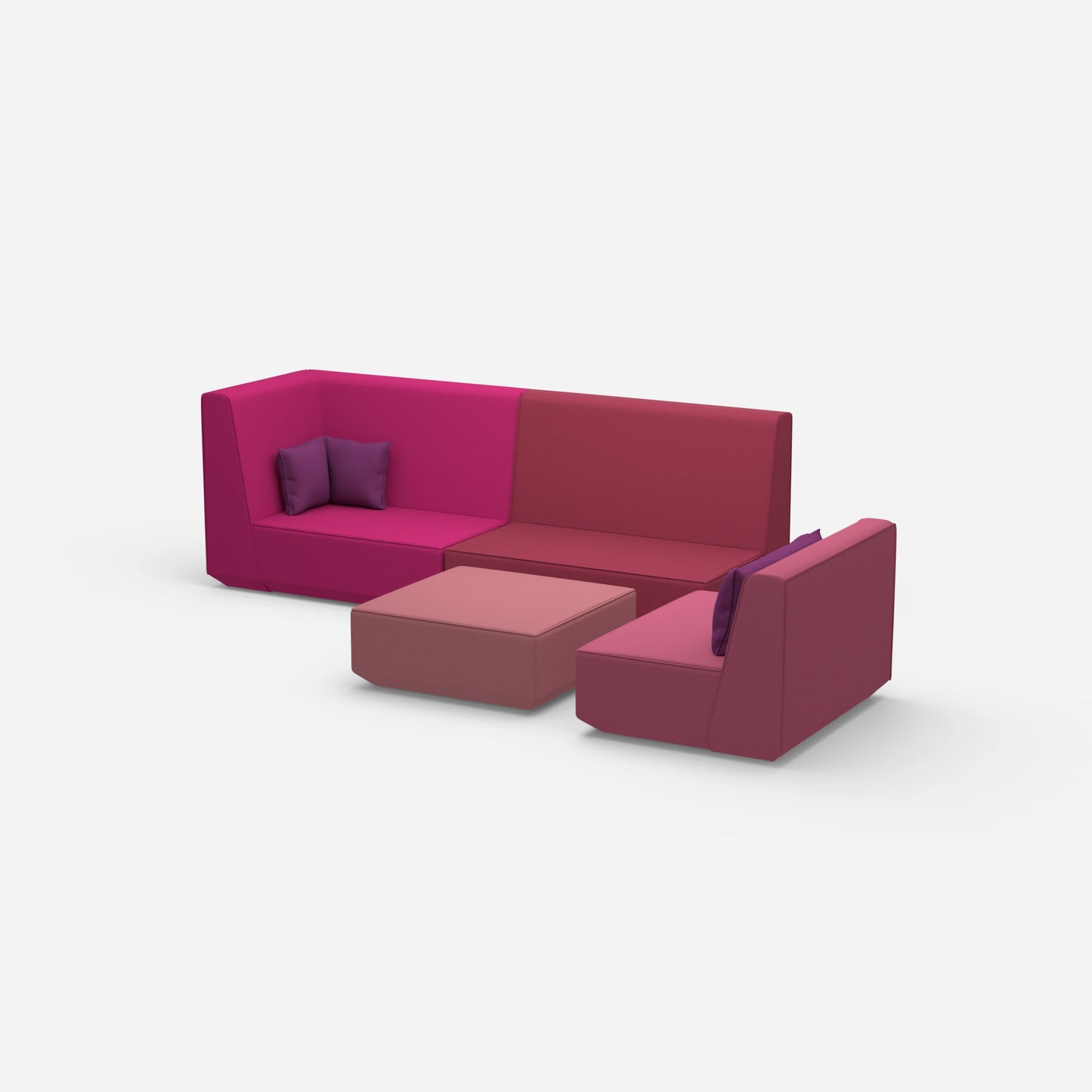 Dreisitzer Sofa mit Sessel und hoher Rückenlehne von der Seite