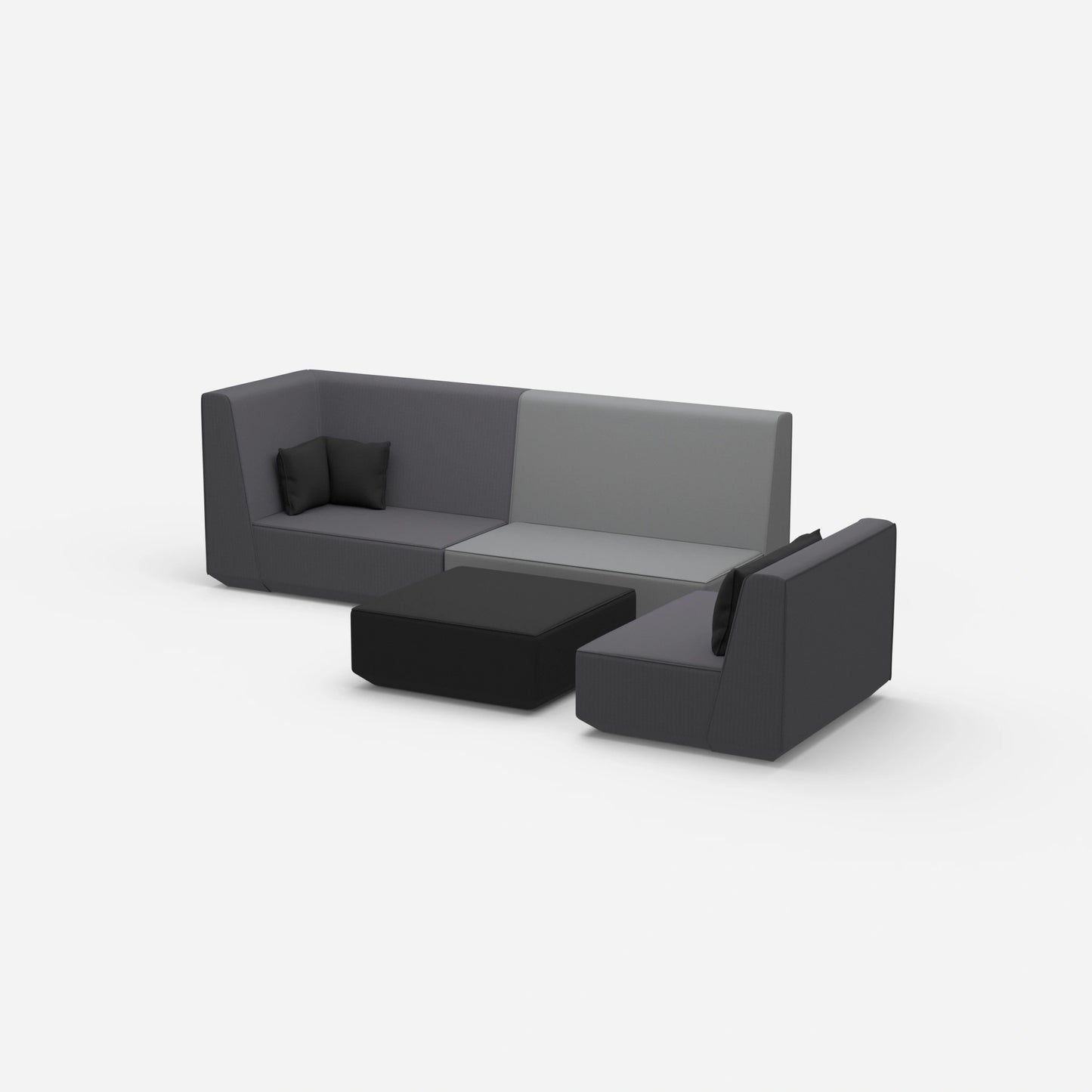 Dreisitzer Sofa mit Sessel und hoher Rückenlehne von der Seite