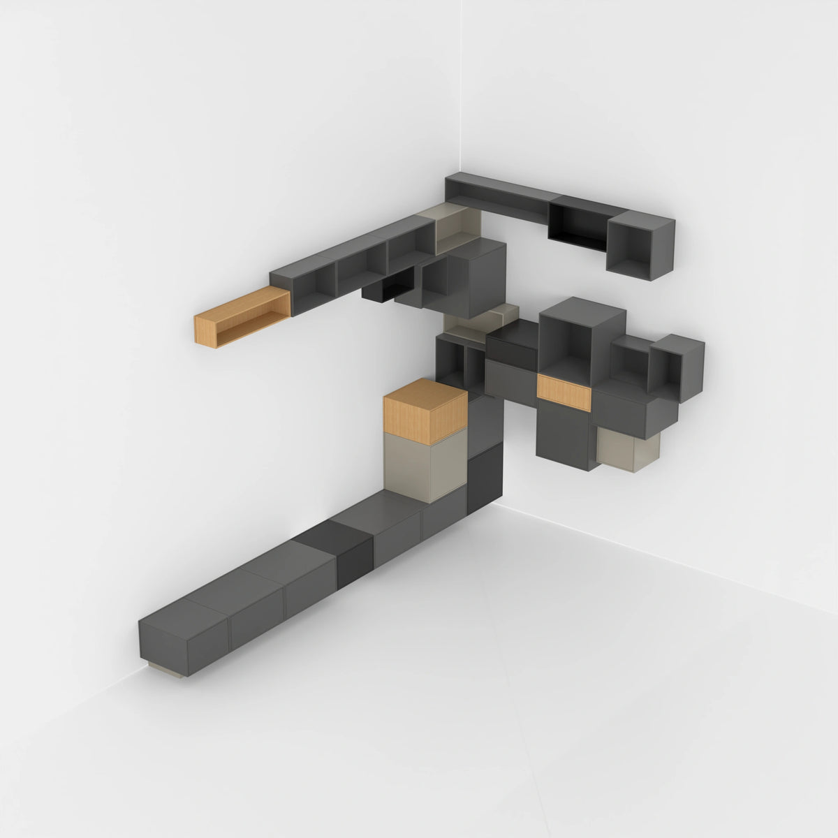 Eckregal 488 cm breit in Grau & Schwarz – RK1061