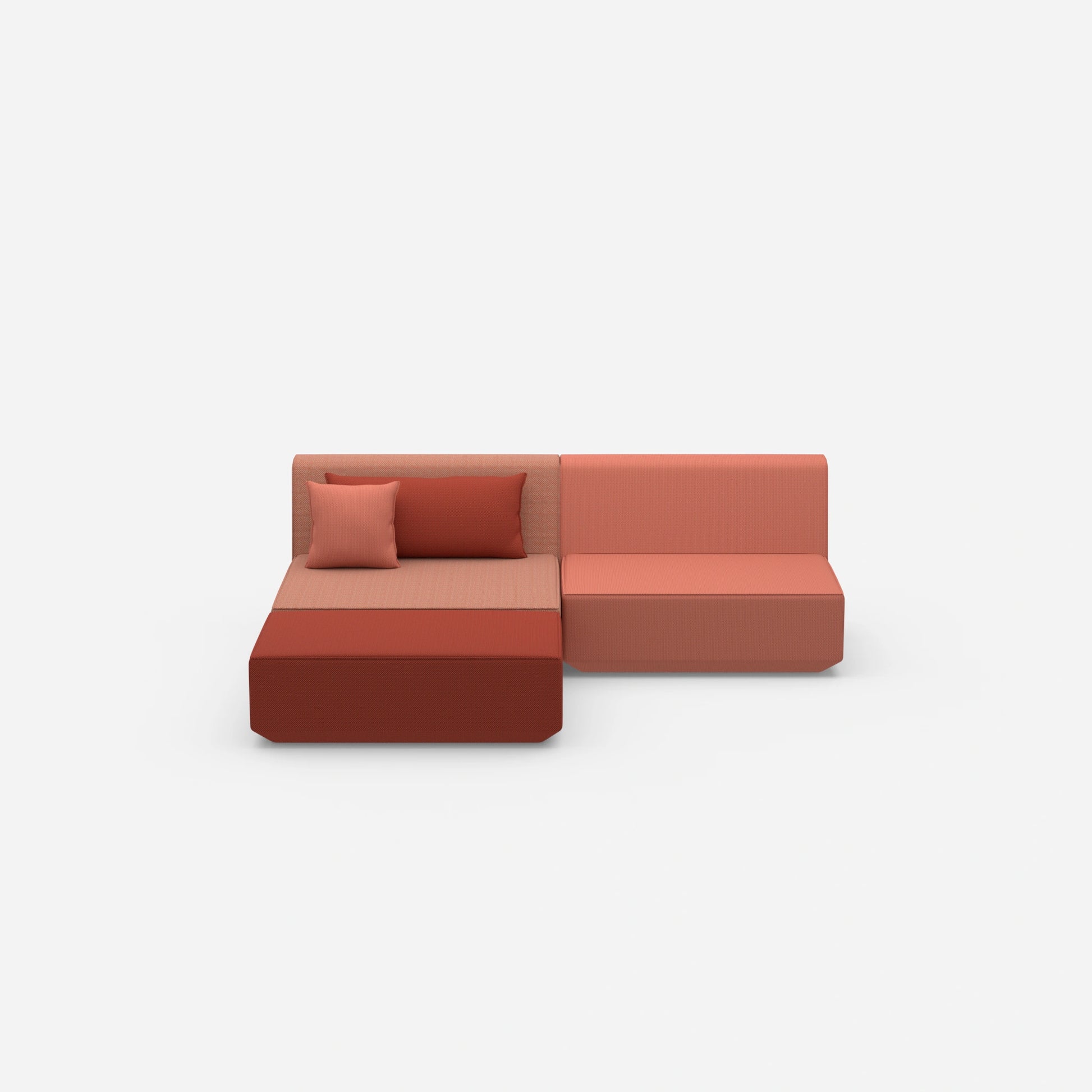 Modular corner sofa without armrest from the front
