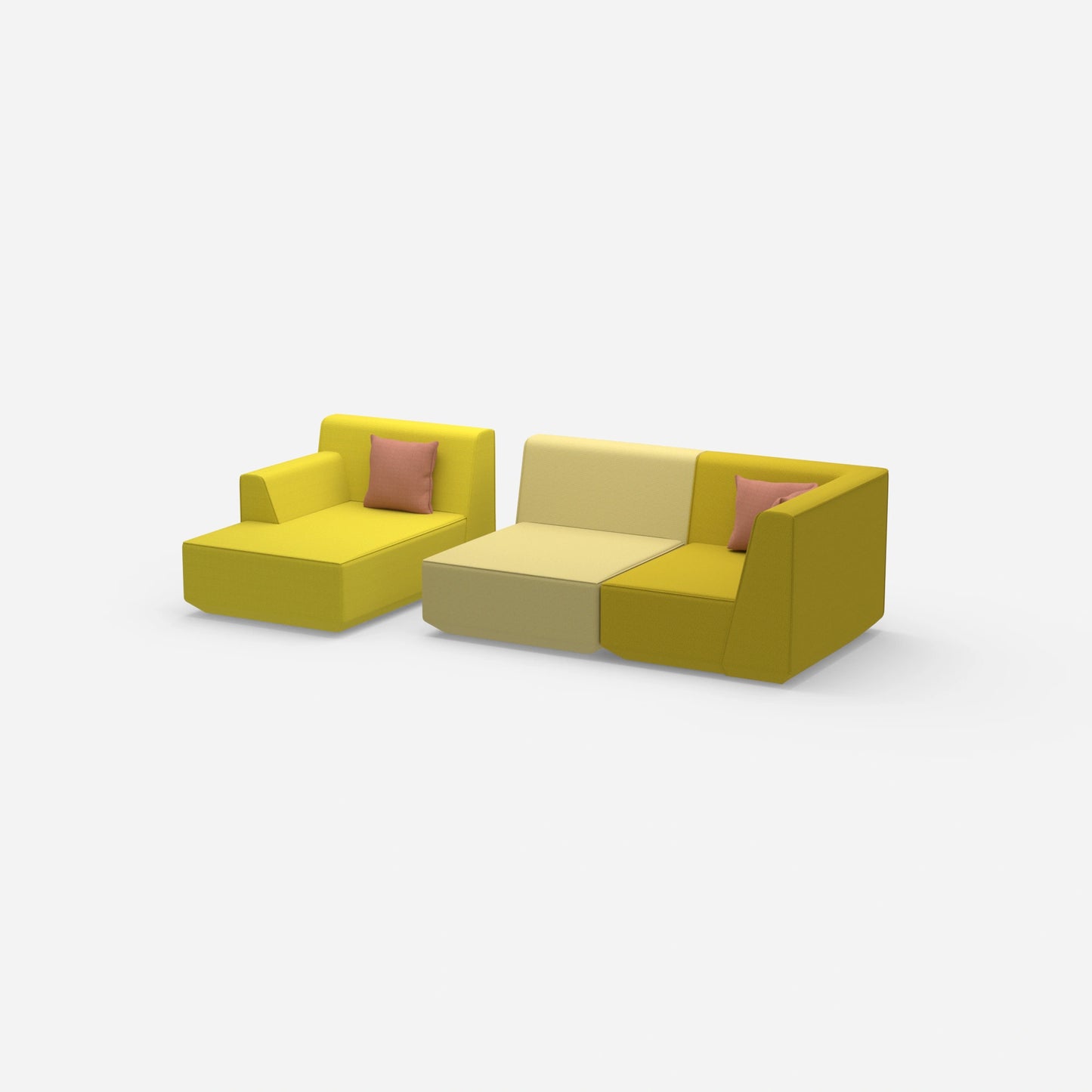 Modulares Sofa für 2 mit Ottomane von der Seite