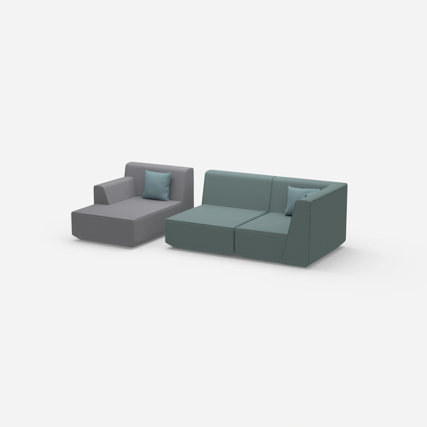 Modulares Sofa für 2 mit Ottomane von der Seite