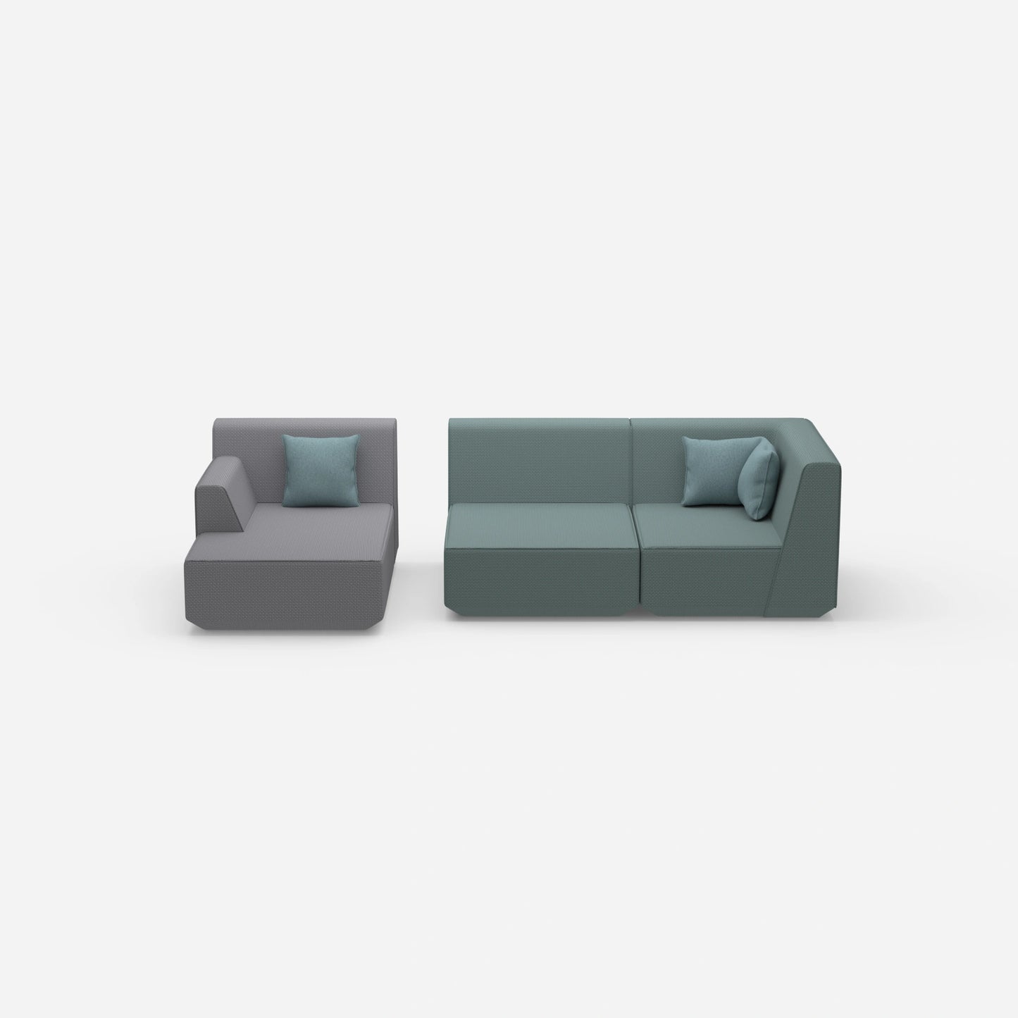 Modulares Sofa für 2 mit Ottomane von vorne