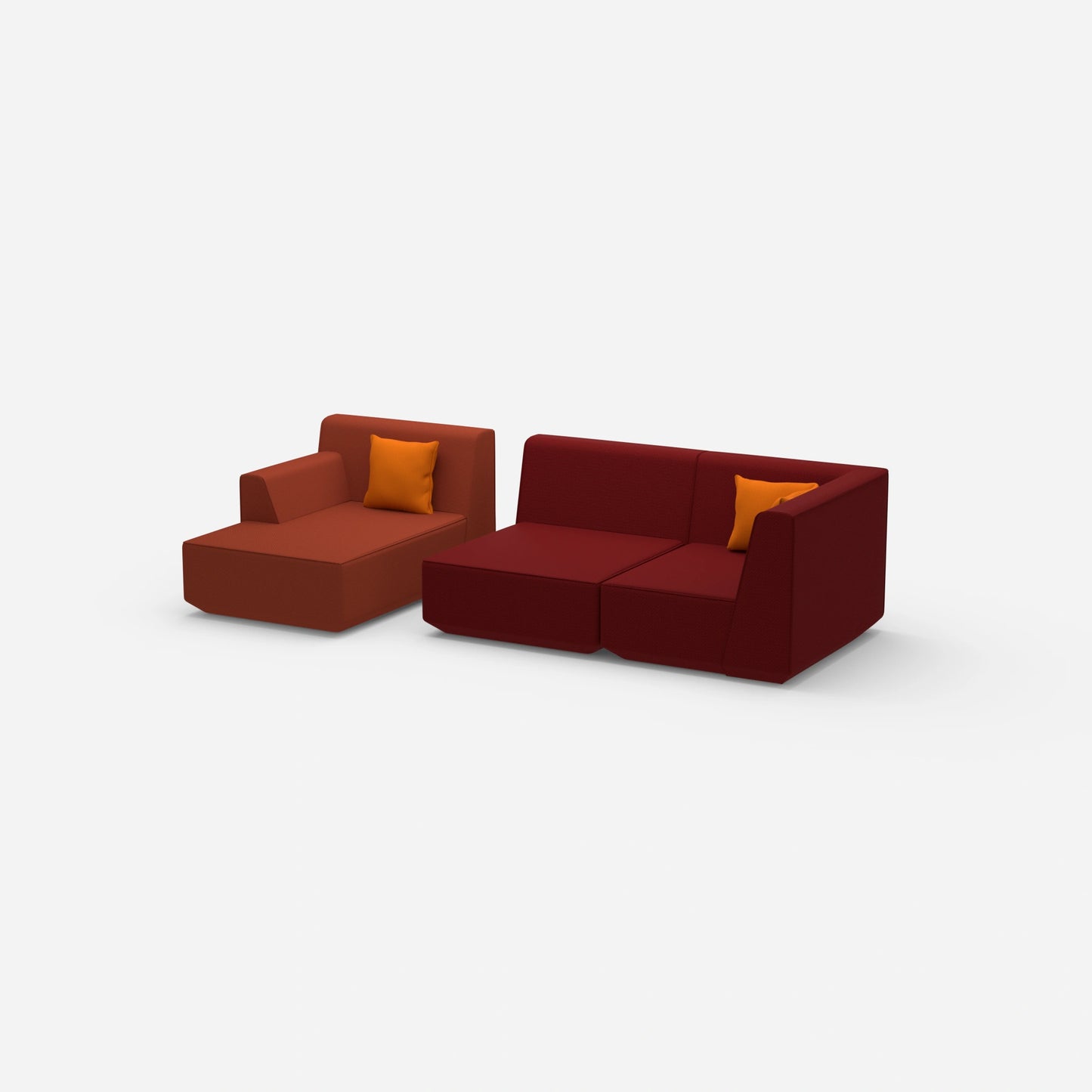 Modulares Sofa für 2 mit Ottomane von der Seite
