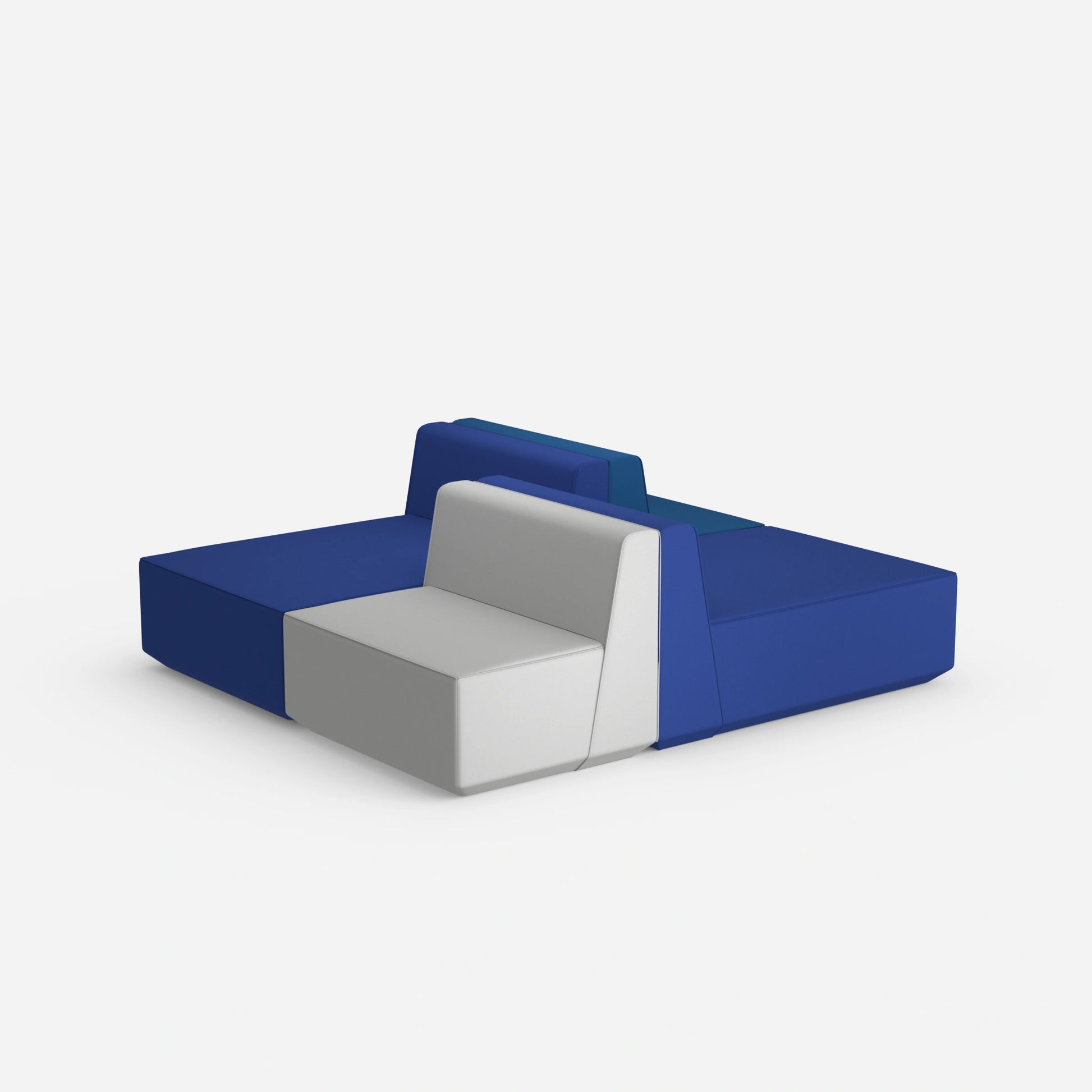 Modulares Sofa in Blau und Grau von hinten