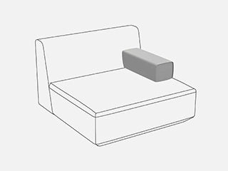 Technical view of a square sofa module with an armrest highlighted in gray on the right side.