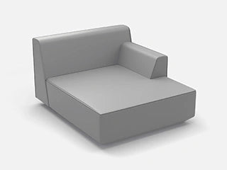 A gray 3D sofa module with a continuous backrest and an additional armrest on the right side.