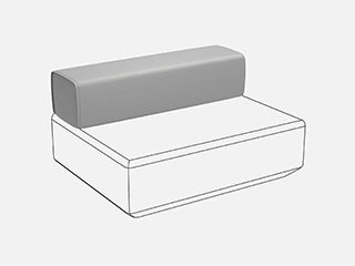 Technical line drawing of a square sofa seat module with a backrest highlighted in gray.