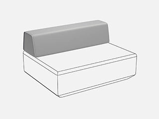 Technical drawing of a square sofa seat module featuring a tall, convex backrest highlighted in gray.