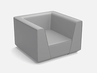 A gray 3D sofa module in the shape of an armchair, featuring an integrated backrest and two side armrests for customizable configuration.