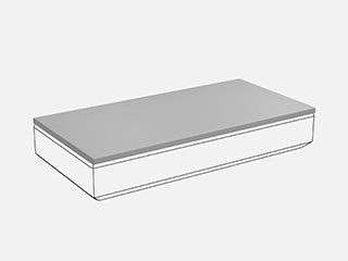 Technical drawing of a rectangular sofa base module with a flat Topper highlighted in gray on a white background.