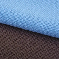 Fabric swatches in blue and brown.
