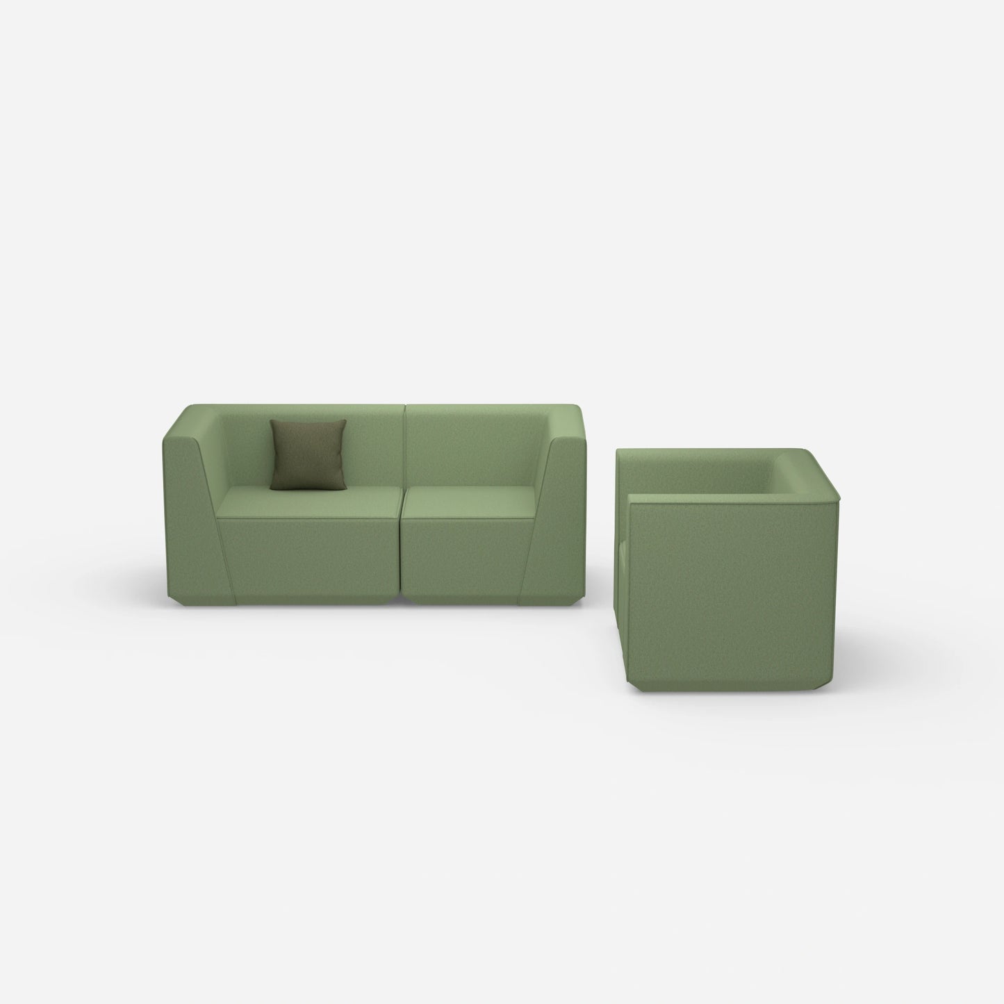 2 seater sofa with armchair 270 cm wide from the front