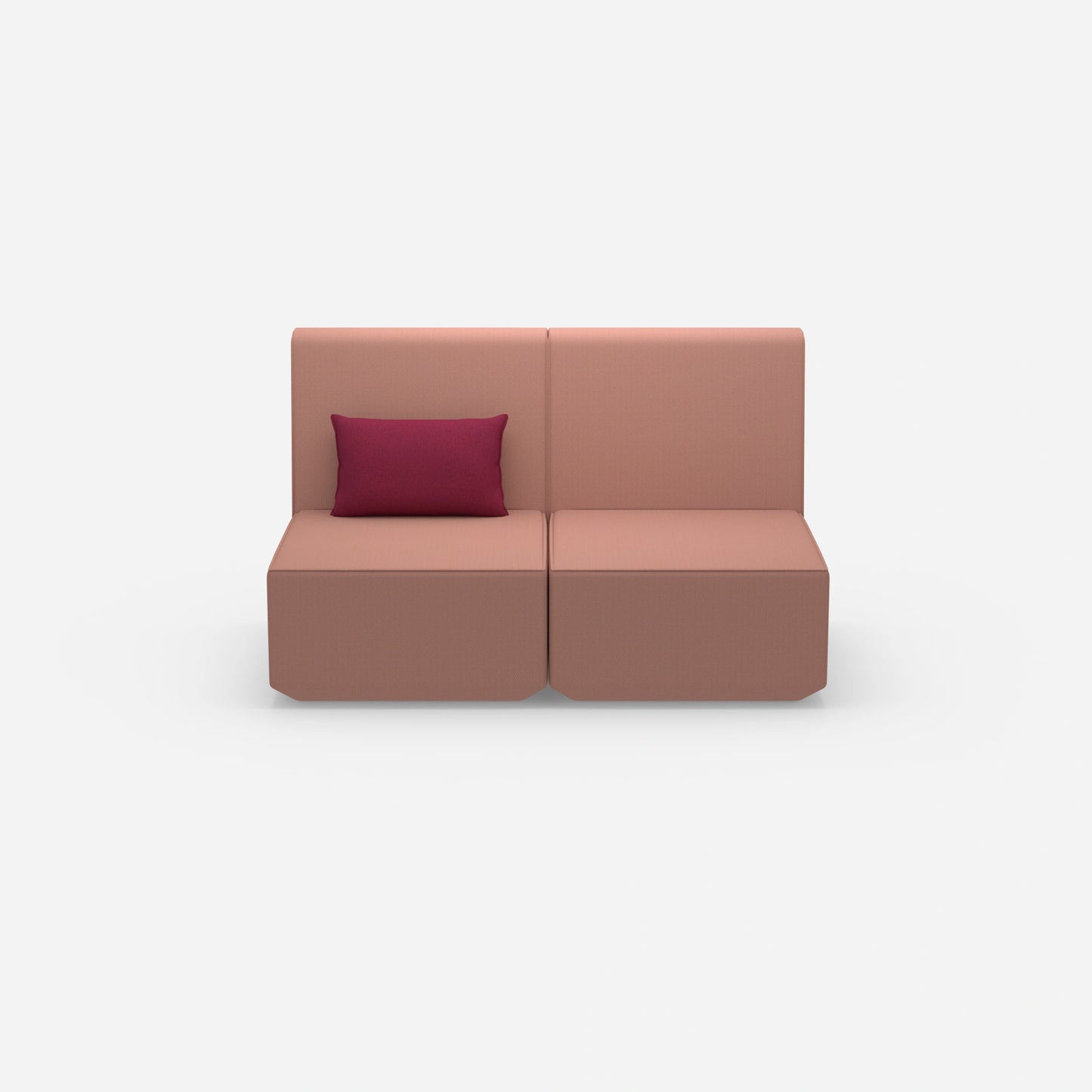 2-seater sofa pink with high back from the front