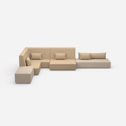 Beige Sofa lounge in L-shape from the front