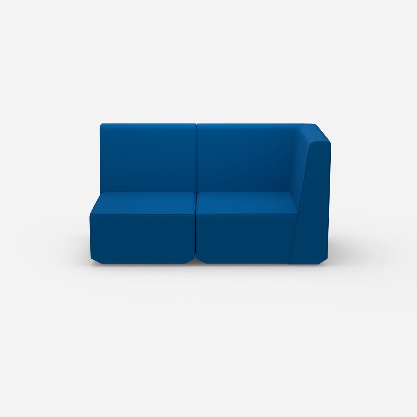 Blue modular sofa with high backrest from the front