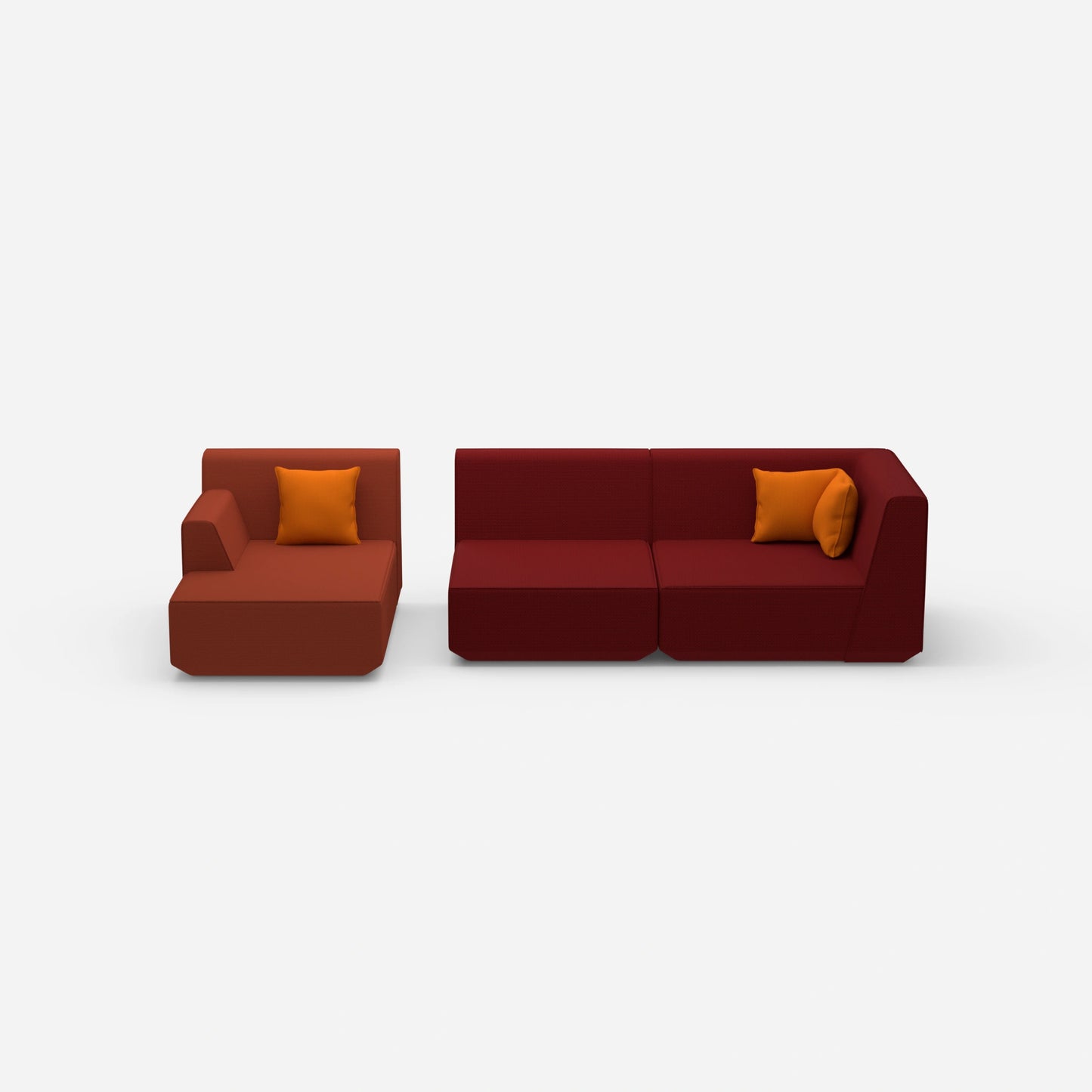2 seater couch with ottoman from the front