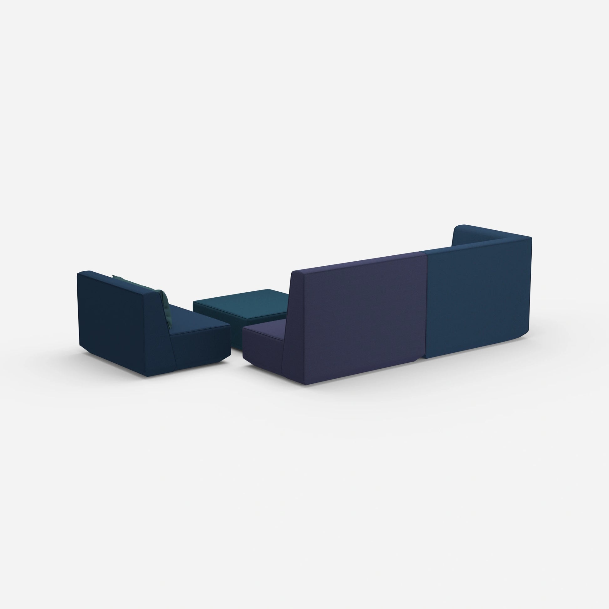 Three-seater sofa with armchair and high backrest from behind