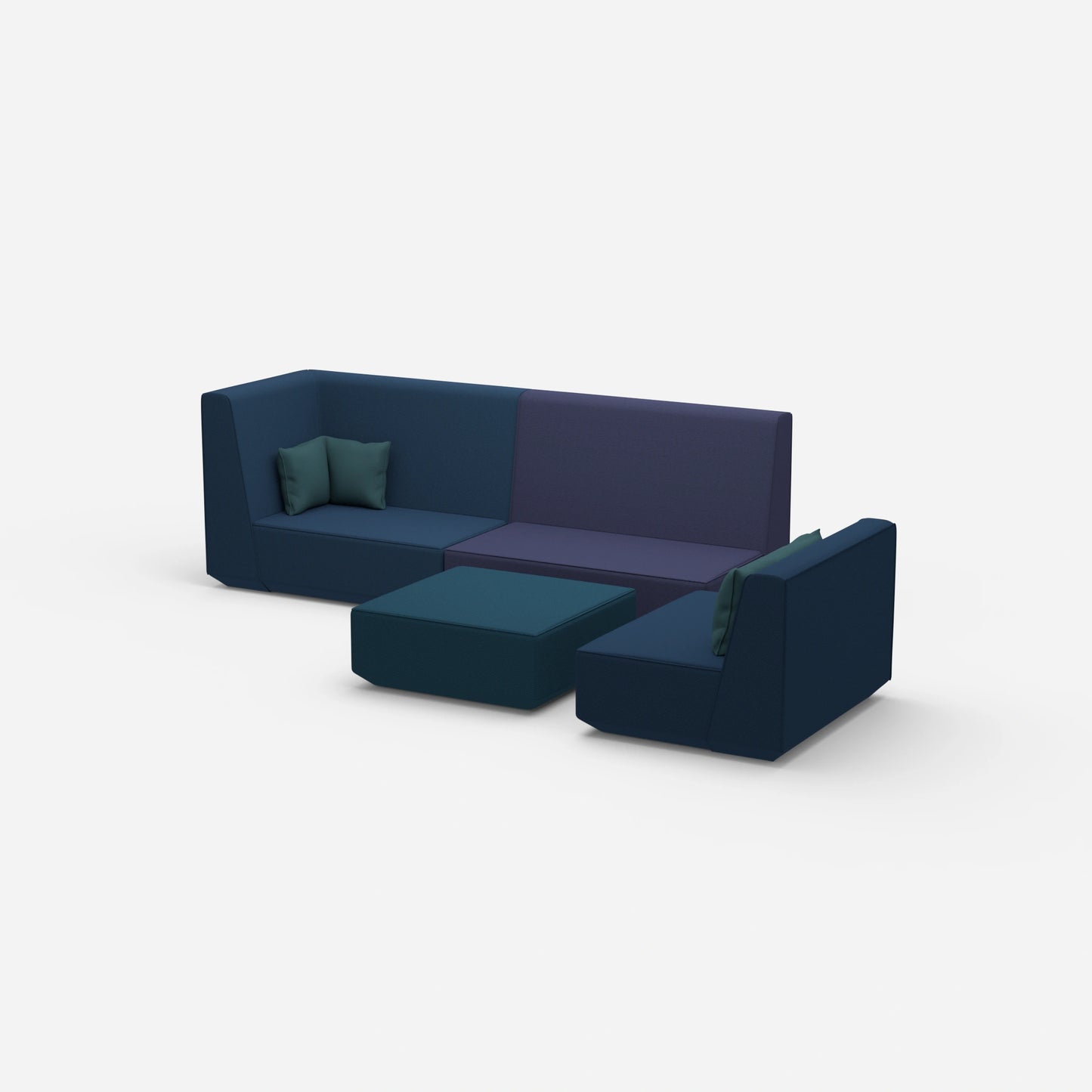 Three-seater sofa with armchair and high backrest from the side