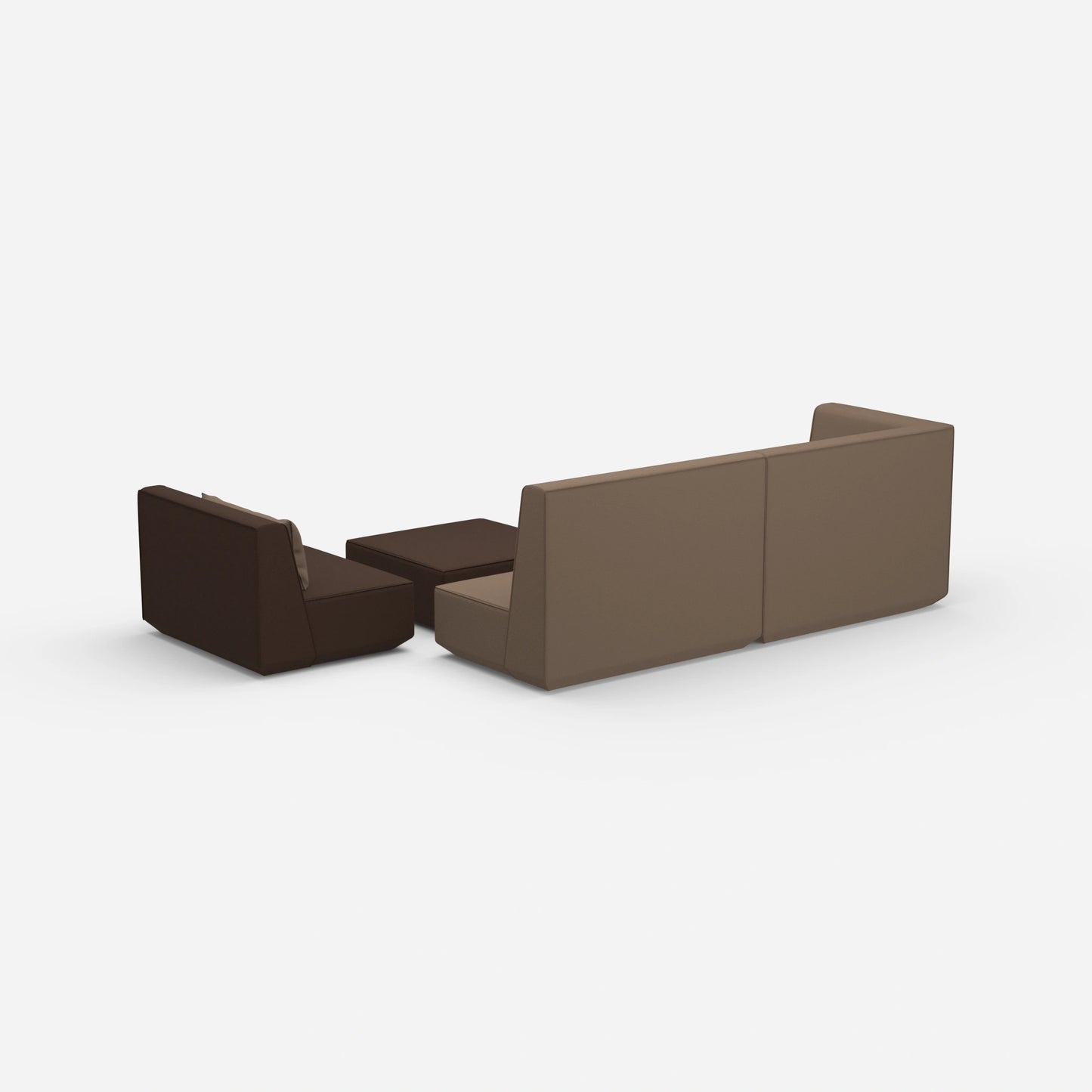 Three-seater sofa with armchair and high backrest from behind