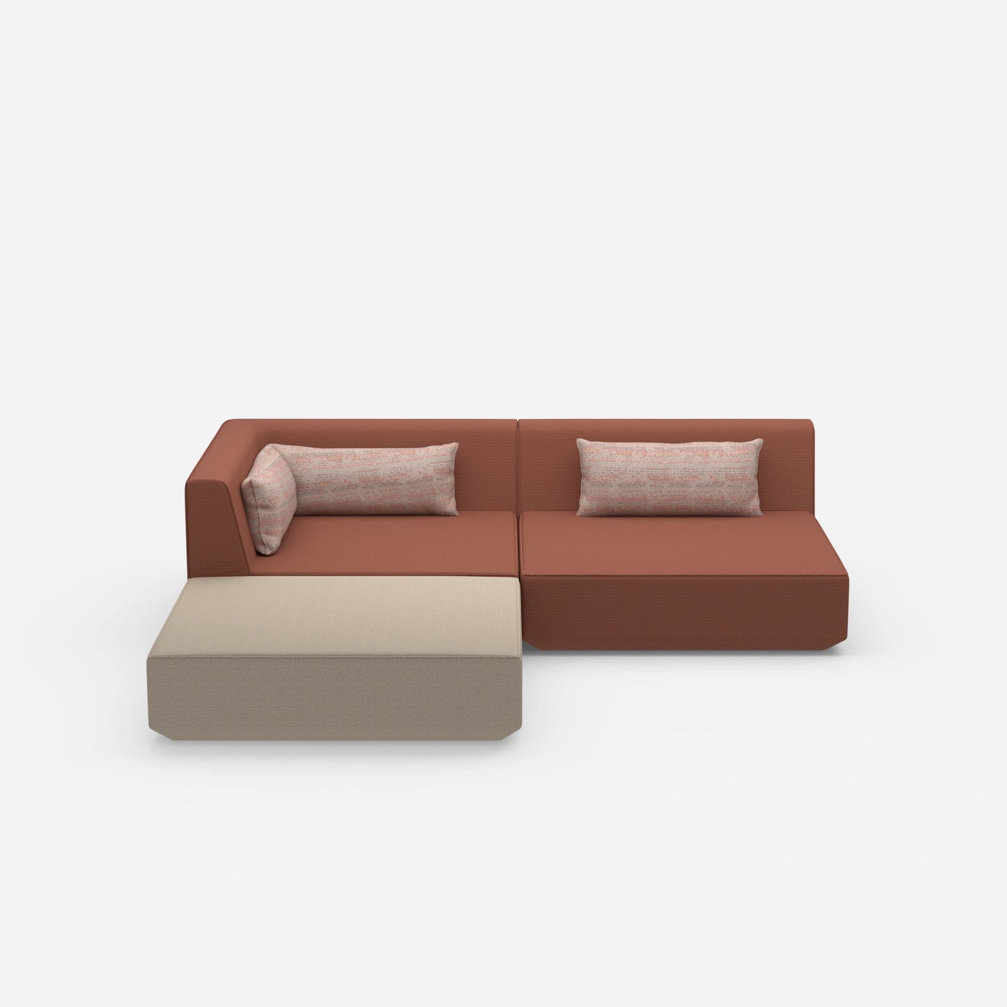 Corner sofa with low seat height from the front