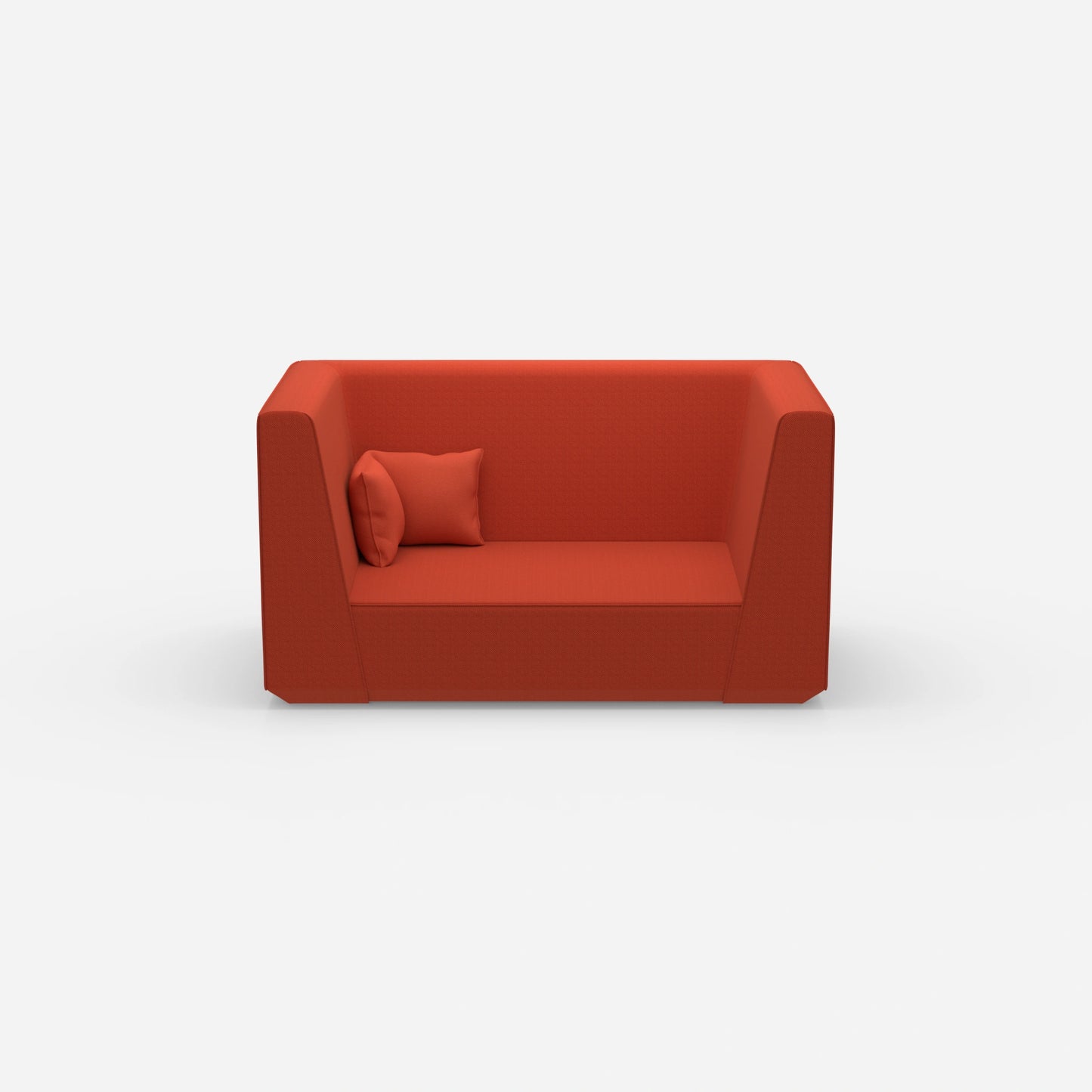 Modern two-seater sofa with high back from the front