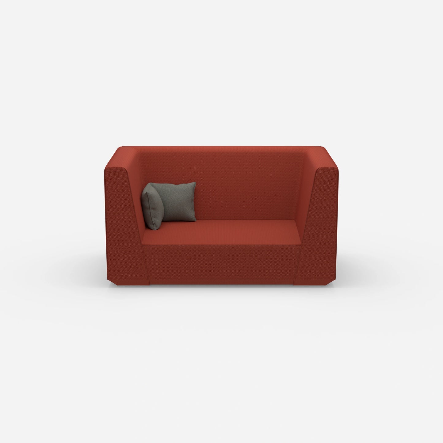 Modern two-seater sofa with high back from the front