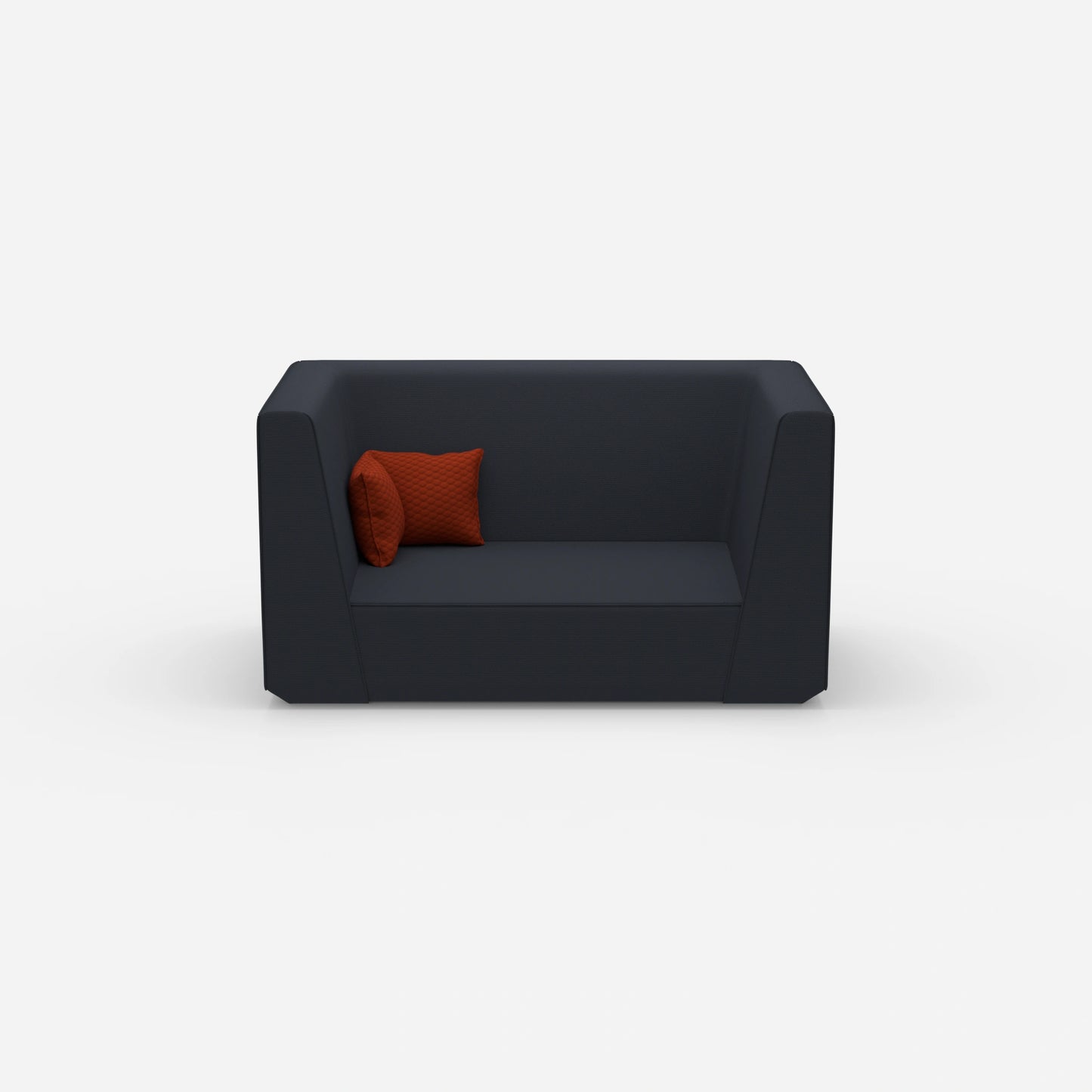 Modern two-seater sofa with high back from the front