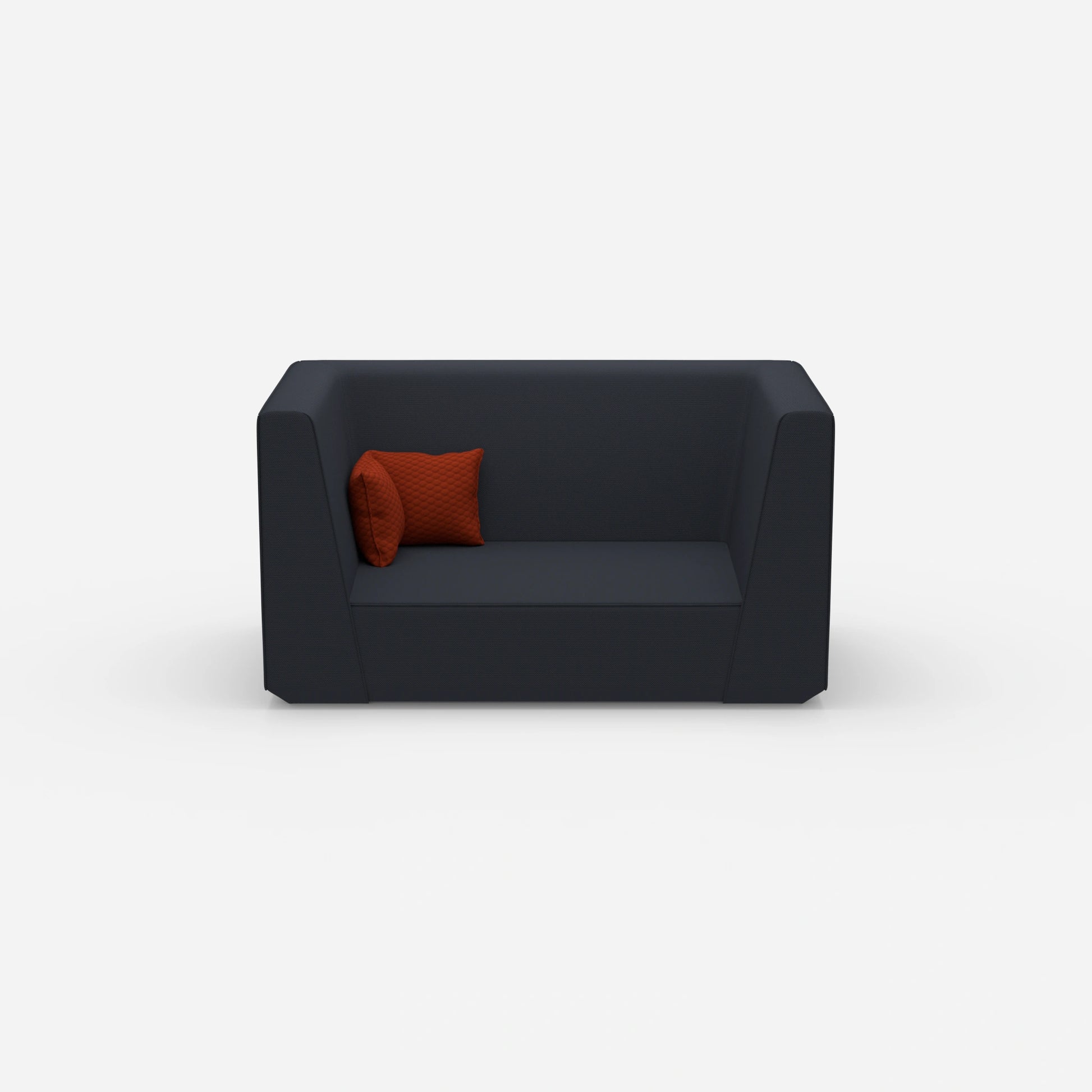 Modern two-seater sofa with high back from the front