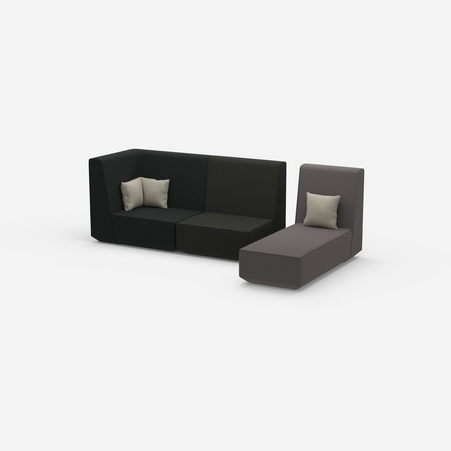 Modular 2-seater sofa with chaise longue from the side