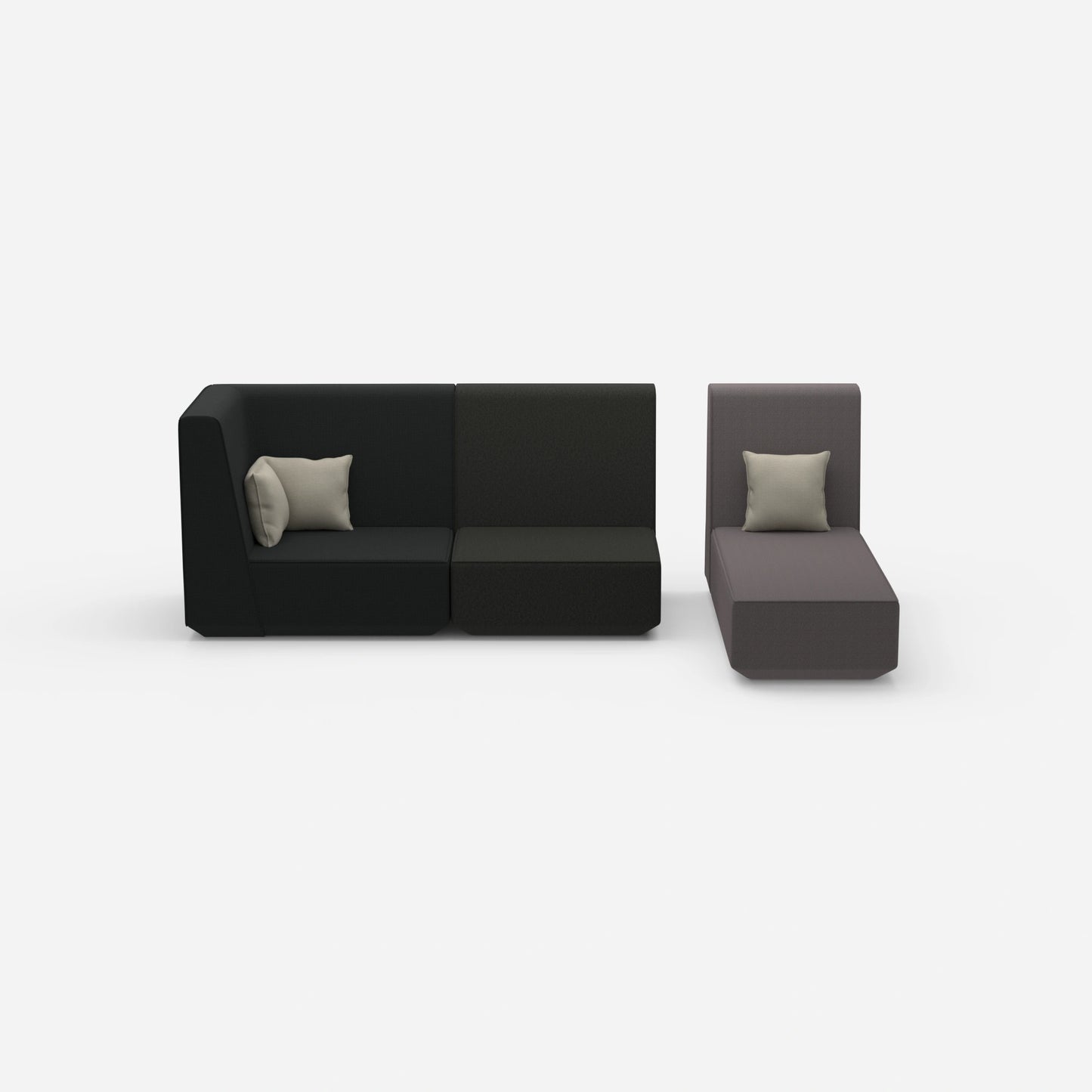 Modular 2-seater sofa with chaise longue from the front