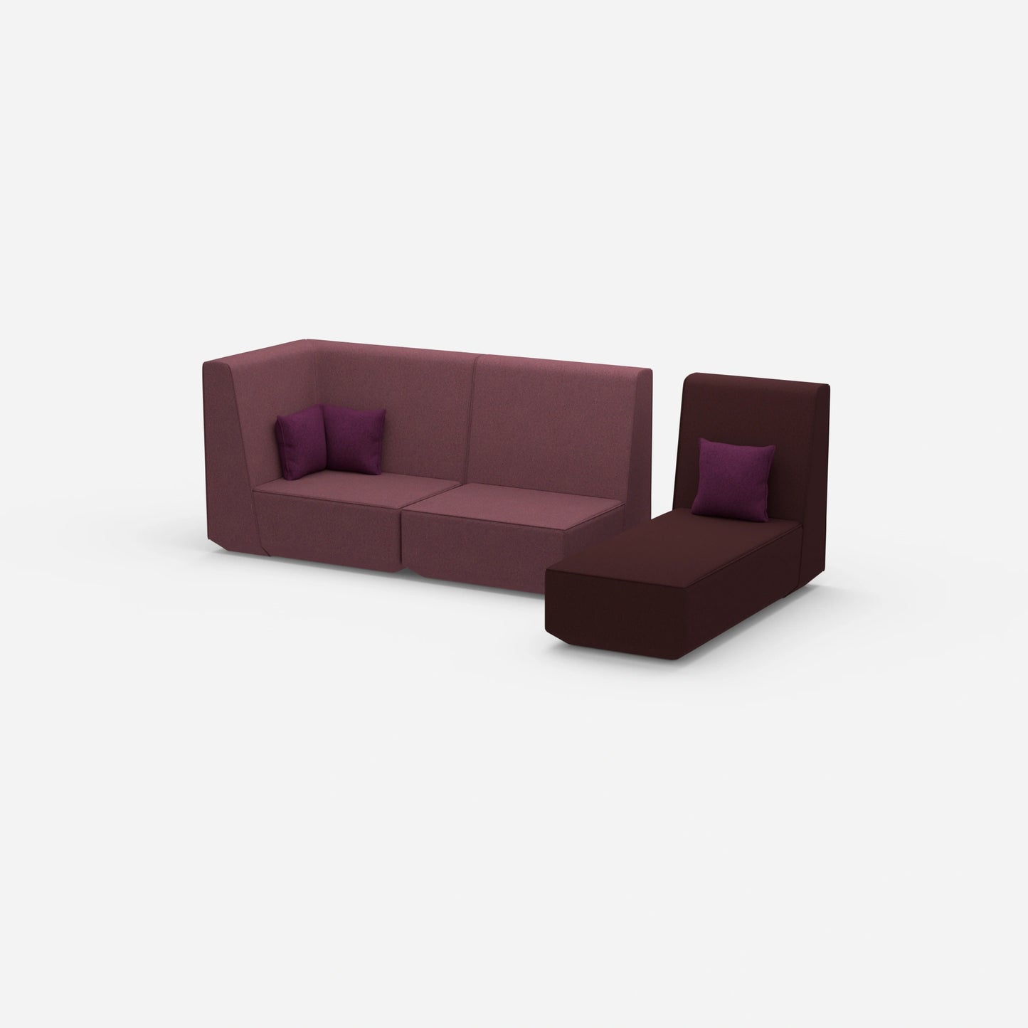 Modular 2-seater sofa with chaise longue from the side